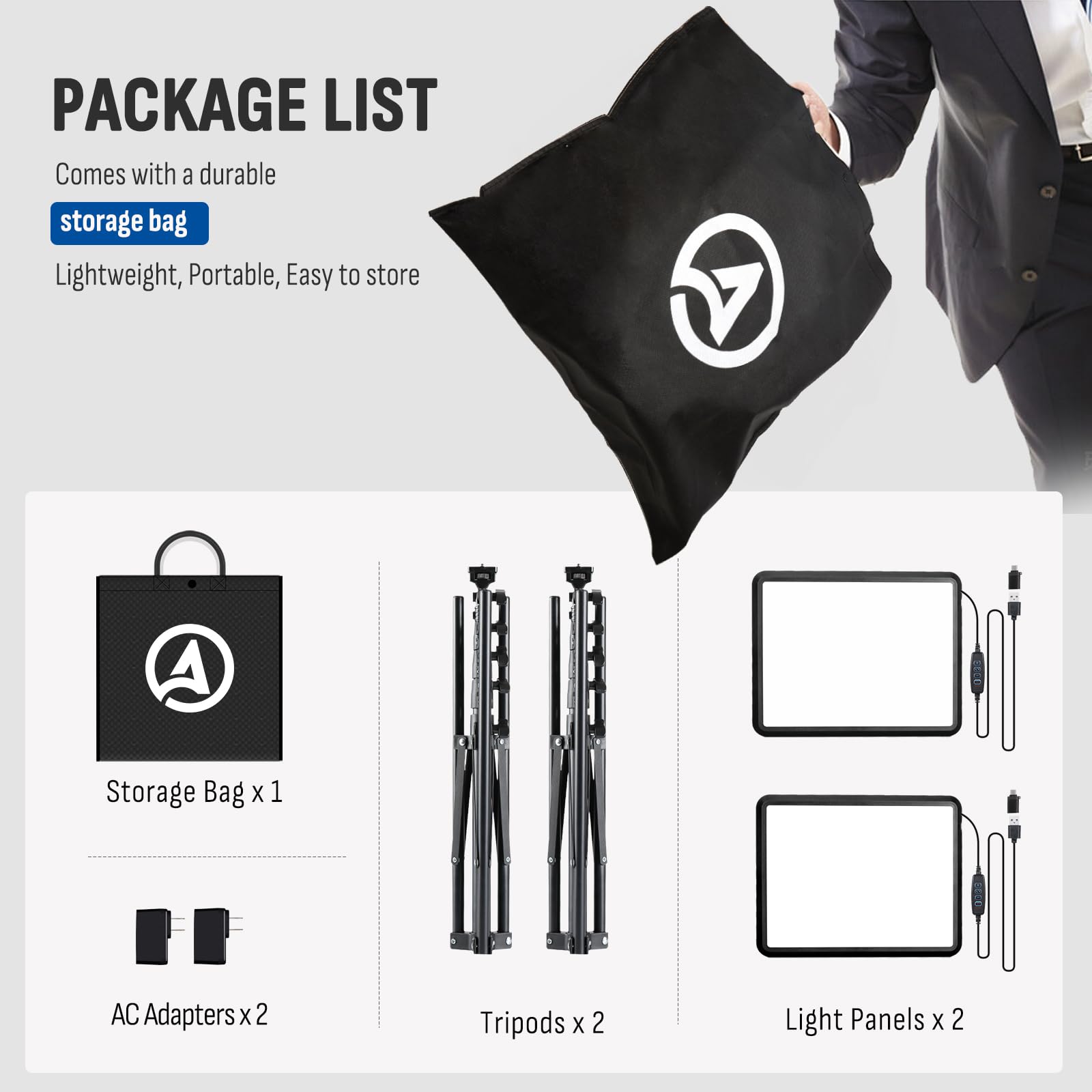 Arsoer 2-Pack Led Photography Lighting Kit, 15W Bi-Color Video Light Kit, 2800-6500K Led Light Cri 97+, Studio Light With 70” Tripod Stand For Photography/Youtube/Video Recording/Content Creation