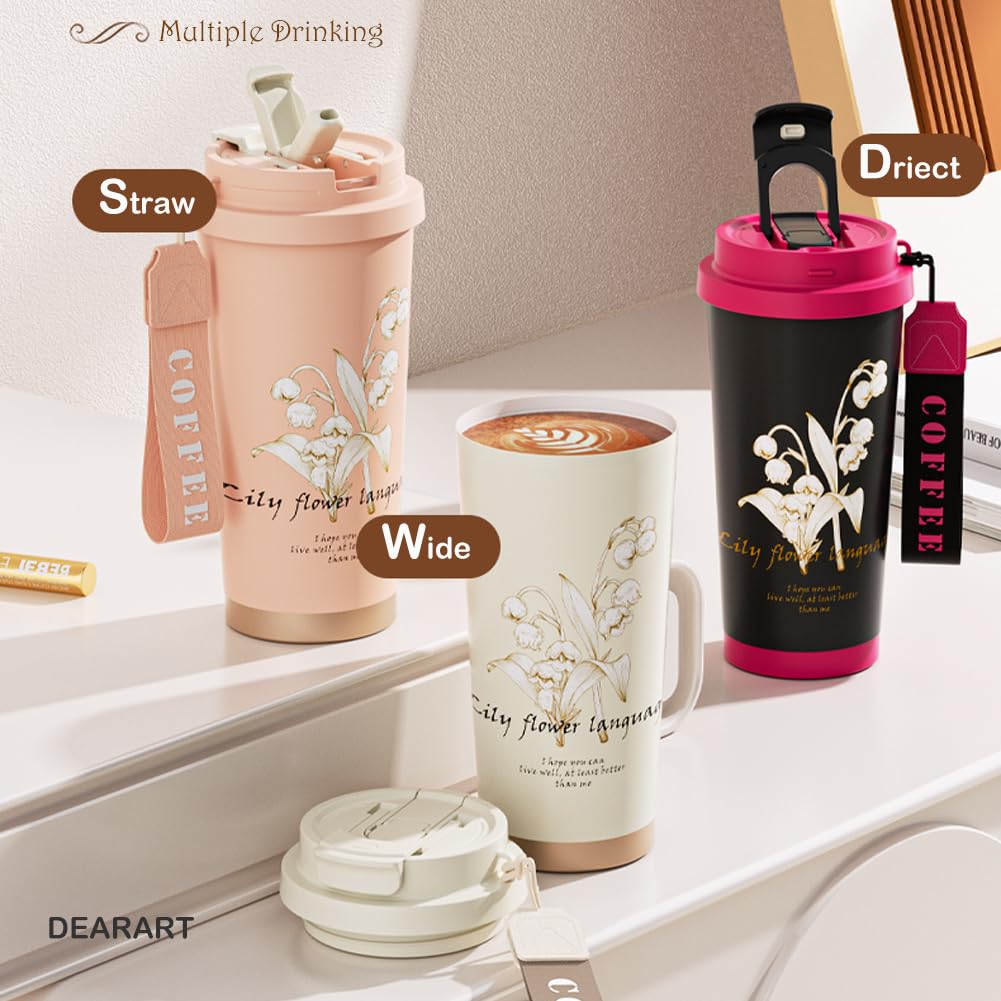 Dearart Beautiful Flower Insulated Water Bottle, Women Everyday Use, Direct Drinking Or Straw Use
