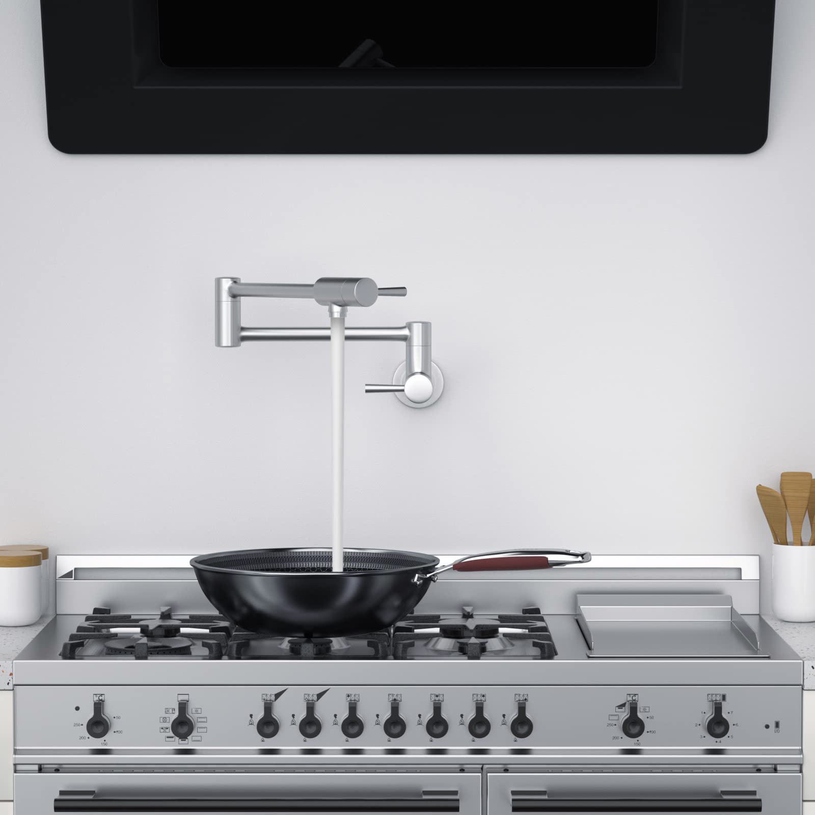 Mstjry Brushed Pot Filler Faucet Wall Mount Commercial Kitchen Faucets Stainless Steel Stretchable Double Joint Swing Arm Single Hole Two Handle Kitchen Stove Faucet