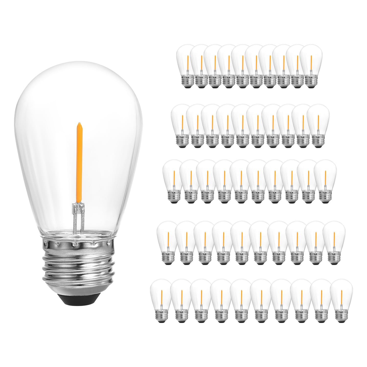 Sunthin 50 Pack Dimmable 1W S14 Replacement Led Bulbs, 2700K Warm White Waterproof Outdoor String Lights Vintage Filament Bulb, Shatterproof E26 Screw Base Edison Light Bulbs