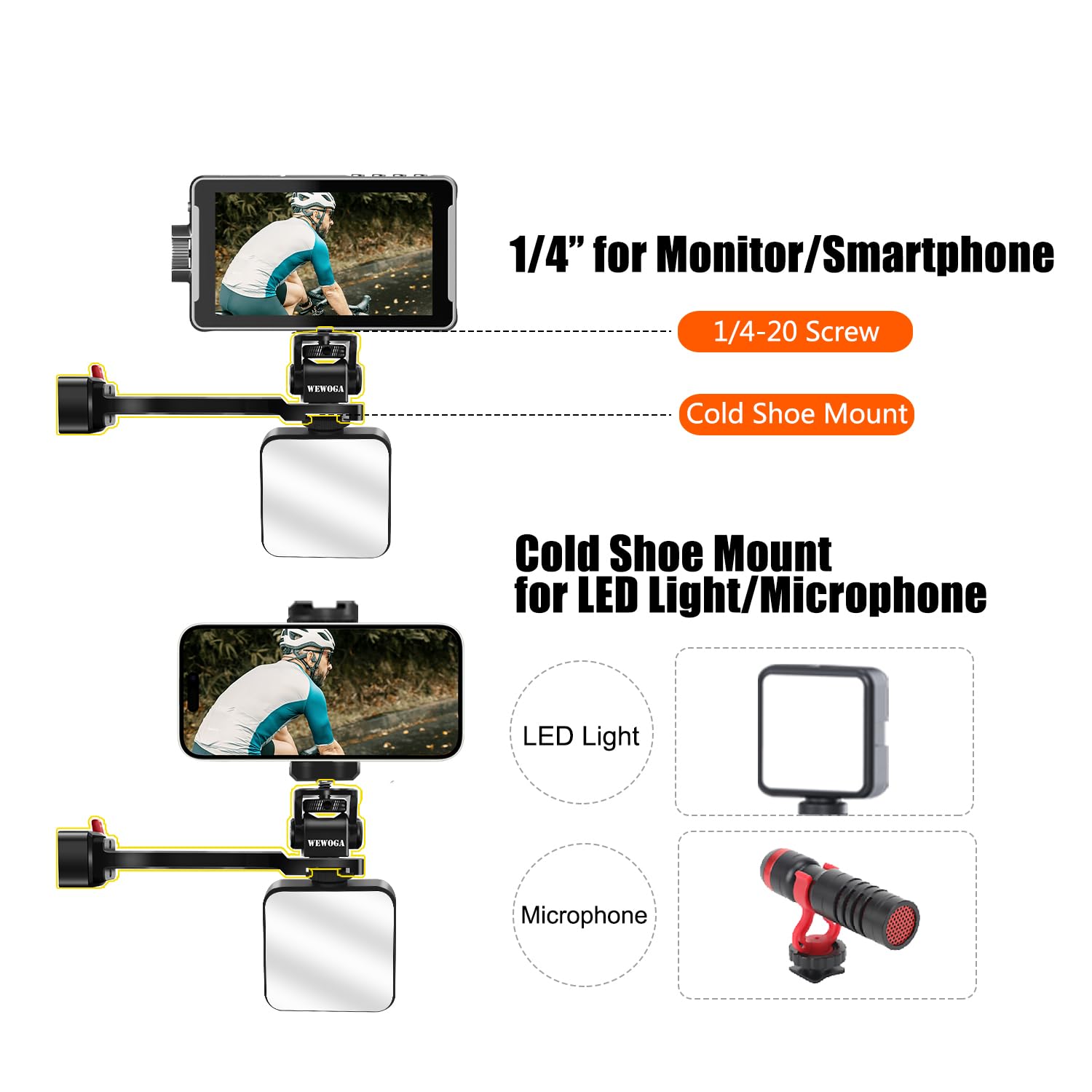 Wewoga Rs4 Phone Holder Aluminum Alloy Extension Handle Rs3 Monitor Mount W Phone Mount 1/4" Cold Shoe Compatible For Dji Ronin S4/Rs4 Pro/Rs3/Rs3 Pro/Ronin S3 Mini/Ronin Rs2/Rsc2 Gimbal Stabilizer