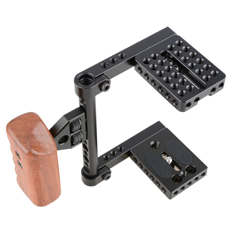 Camvate Dslr Video Camera Cage Stabilizer Rig With Wooden Handle Compatible For Camera Accessories - 1392