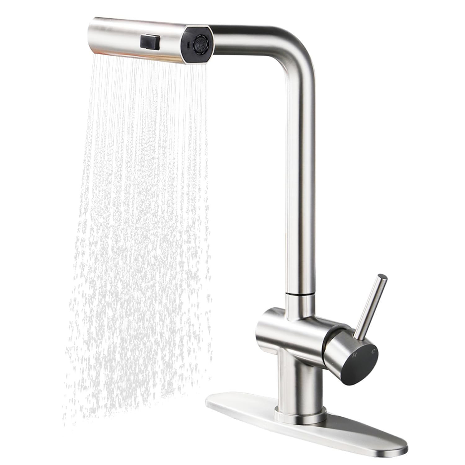 Vsunhoo Brushed Nickel Kitchen Faucets, Kitchen Faucet With Sprayer, Single Handle Pull Out Kitchen Sink Faucet With 3 Modes Sprayer, Commercial Farmhouse Rv Bar Utility Kitchen Faucets Kf034L