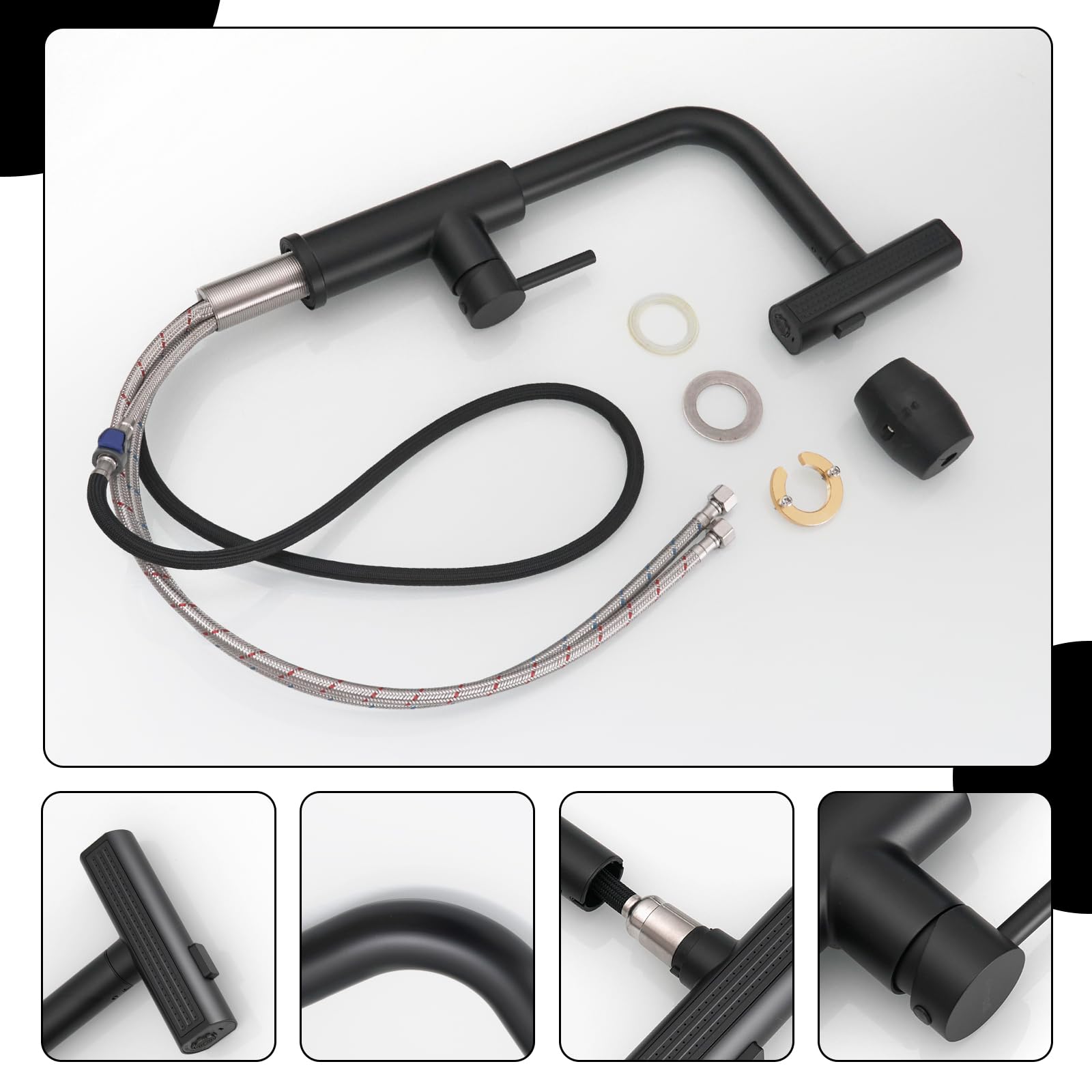 Aimadi Waterfall Kitchen Faucets, Matte Black Kitchen Faucet With Pull Down Sprayer, Modern Single Handle Kitchen Sink Faucet Black, 3-Function Spray