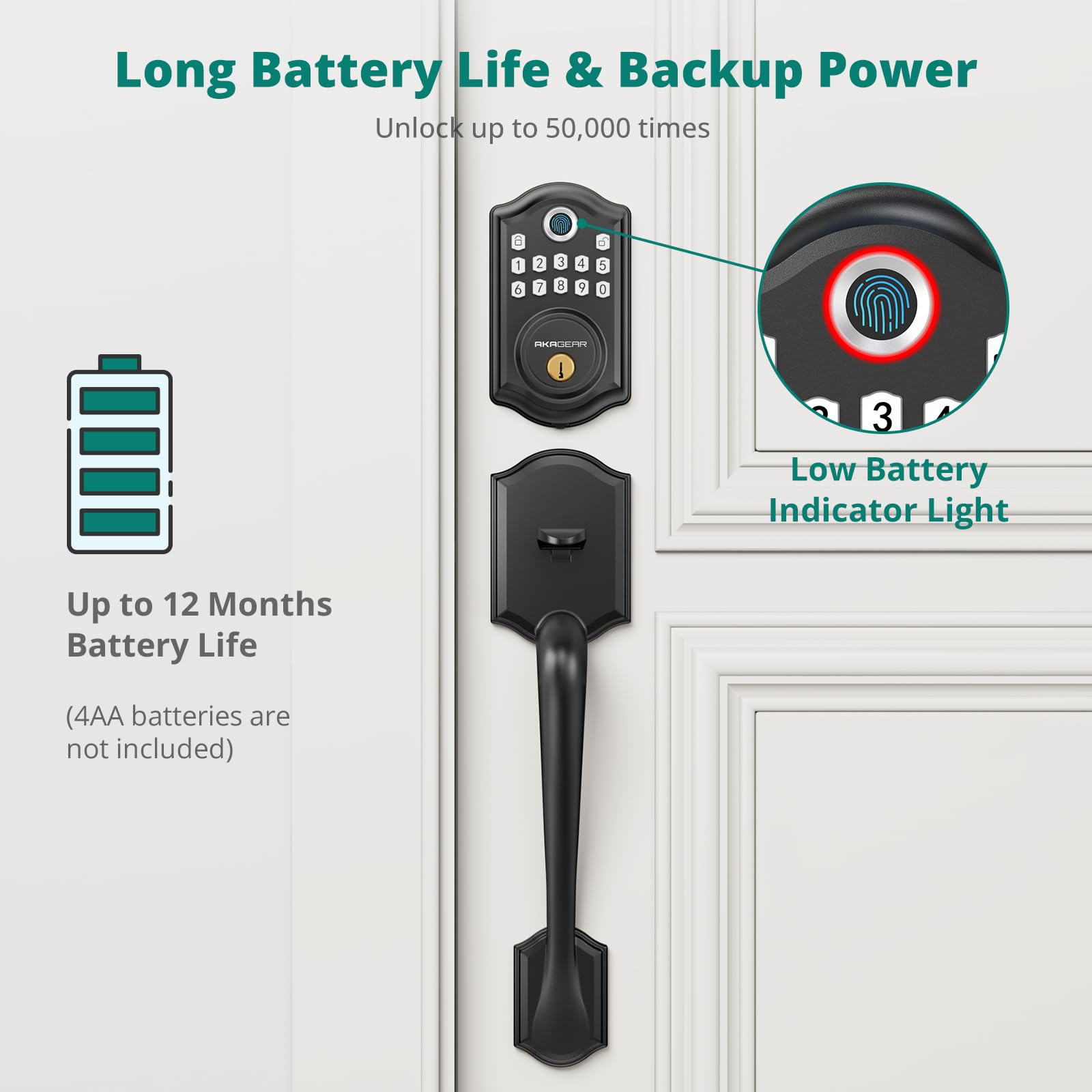 Akagear Ds10 Keyless Entry Door Locks - Keypad Lock With Handle Set, Fingerprint Deadbolt, Smart Locks For Front Doors, Auto-Lock & One Touch Locking, 2 Keys, Easy Installation