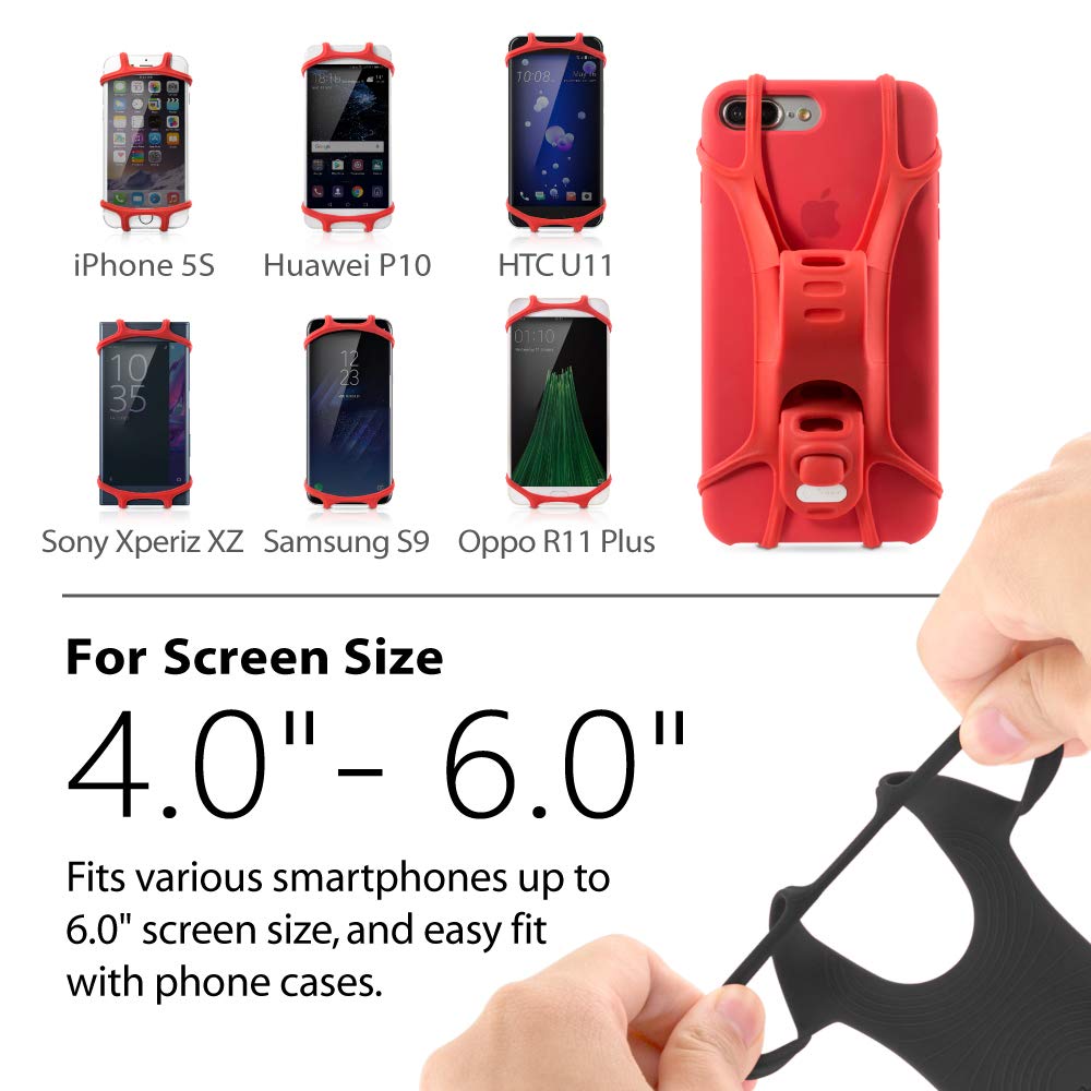 Bone Bike Tie 1, Bike Cell Phone Mount For Handlebar, Scratch- Silicone Holder & Quick Setup, Universal Cycling Phone Holder Compatible With Most Smartphones (Black - Handlebar)