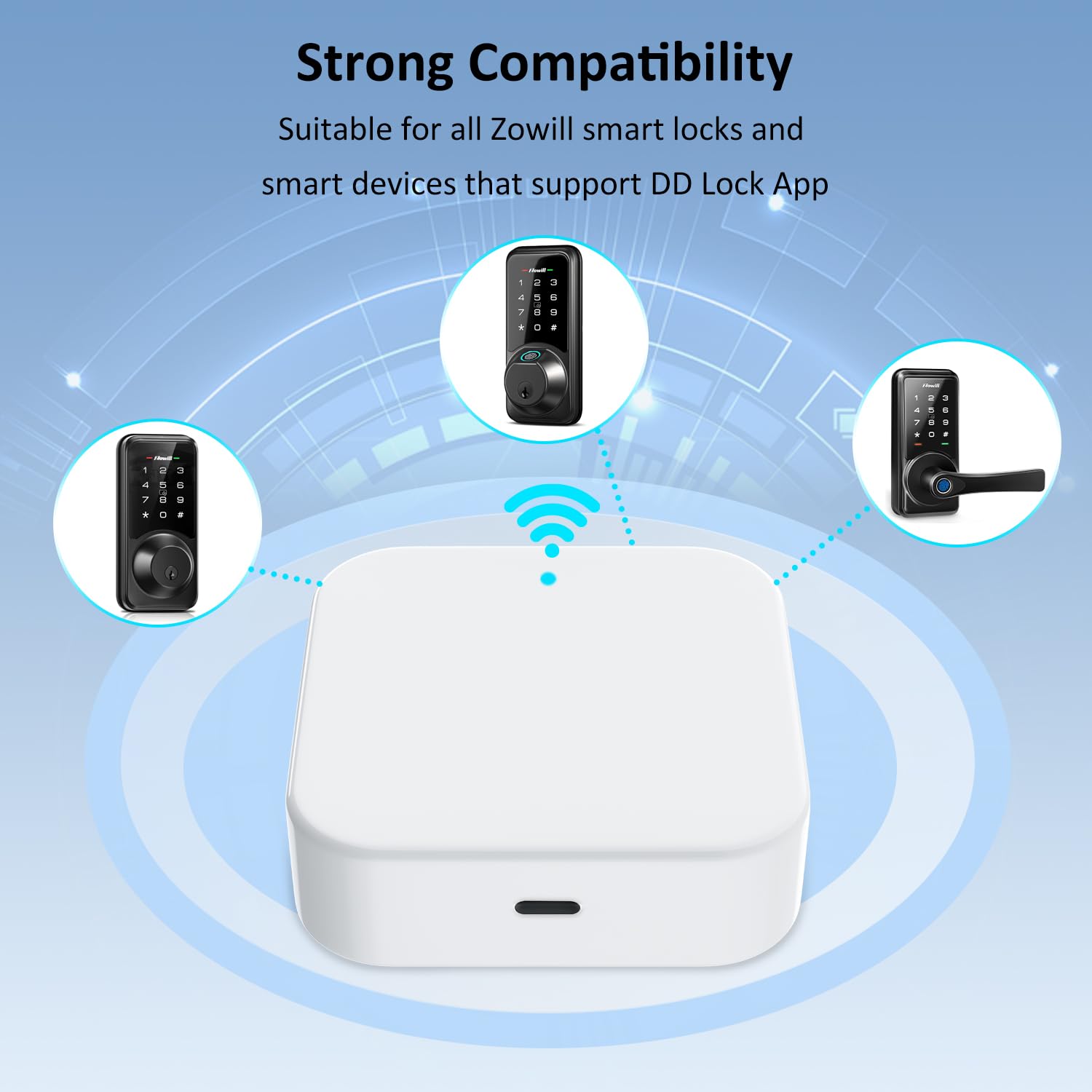 Zowill Smart Lock Wifi G2 Gateway, Remote Control & Management For Smart Door Lock Via Ddlock App, Wi-Fi Bridge Compatible With Alexa & Google Home For Voice Control