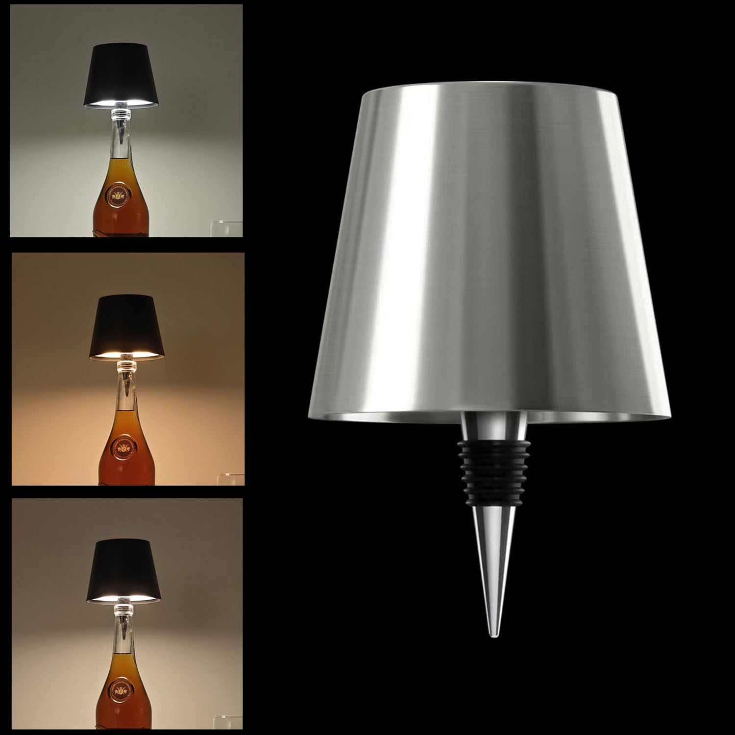 Genyerl Wireless Bottle Lamp, 3 Color Stepless Dimming Wireless Bottle Lamp,Cute Embed Touch Control Portable Rechargeable Desk Lamp For Living/Bedroom/Restaurant/Bar(Silvery)