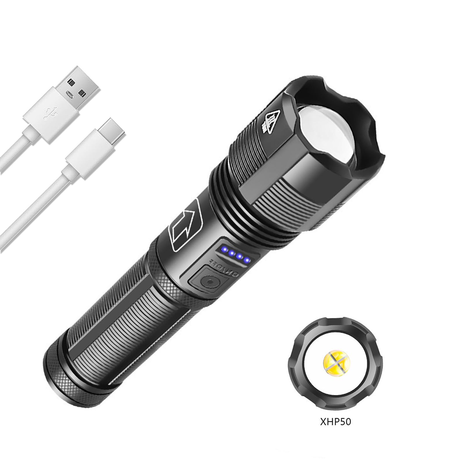 Wifea Rechargeable 1000 Lumens Zoomable Flashlight With Usb Charging, 5 Modes & Battery Indicator - Compact Led Flashlight For Camping, Hiking, Emergency