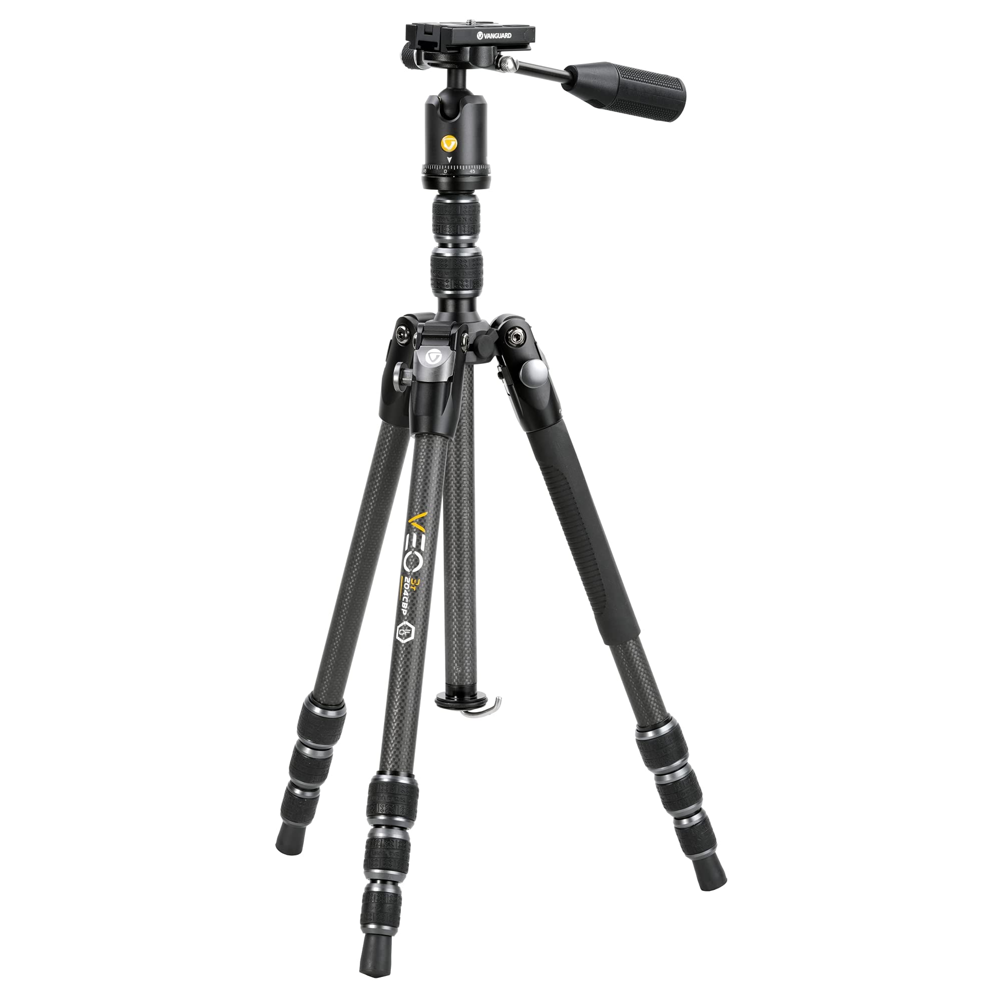 Vanguard Veo3T204Cbp Carbon Fiber Travel Tripod With Ball Head, Removeable Pan Handle, And Quick Shoe With Built-In Smartphone Holder