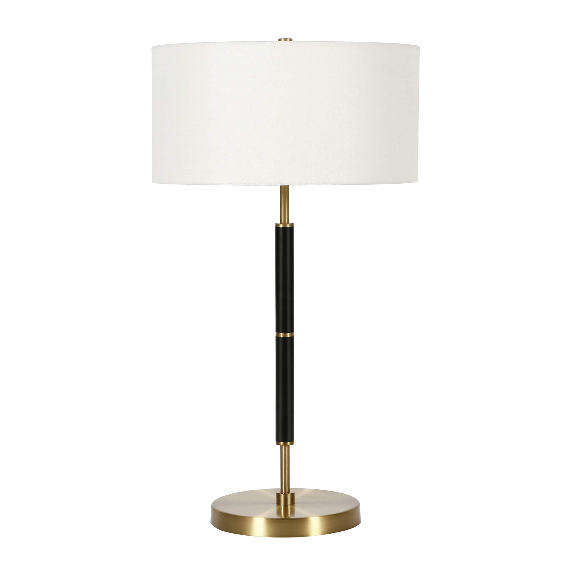 Henn&Hart 25" Tall 2-Light Table Lamp With Fabric Shade In Black/Brass/White, Lamp, Desk Lamp For Home Or Office