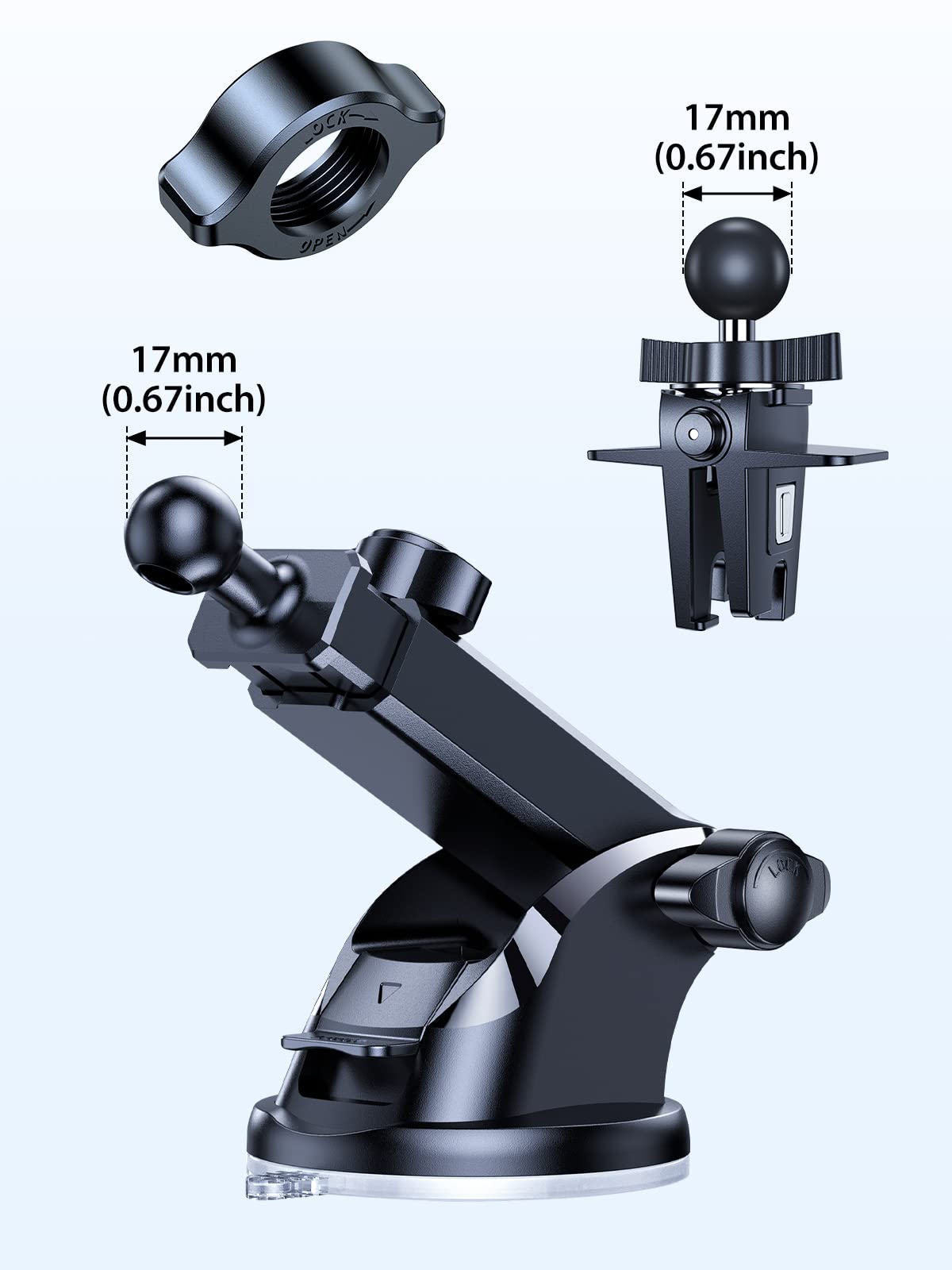 Vicseed Nut Thicked Sturdy Won'T Break, Fit For Car Phone Holder Mount 17Mm Ball Head (2Pcs)