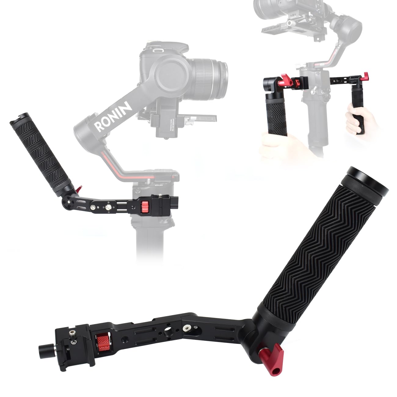 Akeipho Adjustable Nato Briefcase Sling Handle For Dji Ronin Rsc2 / Rs3 / Rs3 Mini, Gimbal Handgrip Extension Grip With Cold Shoe Mount 1/4" 3/8" Holes For Video Light, Microphone, Monitor