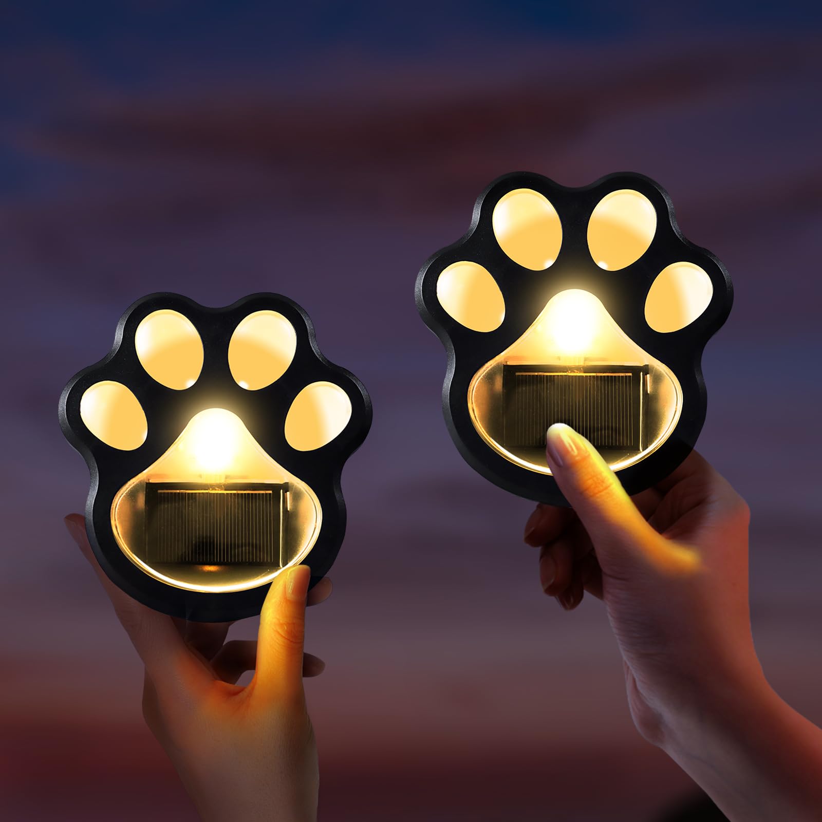 Rz.Joyo Set Of 2 Wireless Solar Dog Paw Print Lights, 5.1" Led Garden Lanterns, Waterproof Outdoor Animal Pet Decor For Garden, Pathway, Yard & Patio, Multicolor Changing Lights
