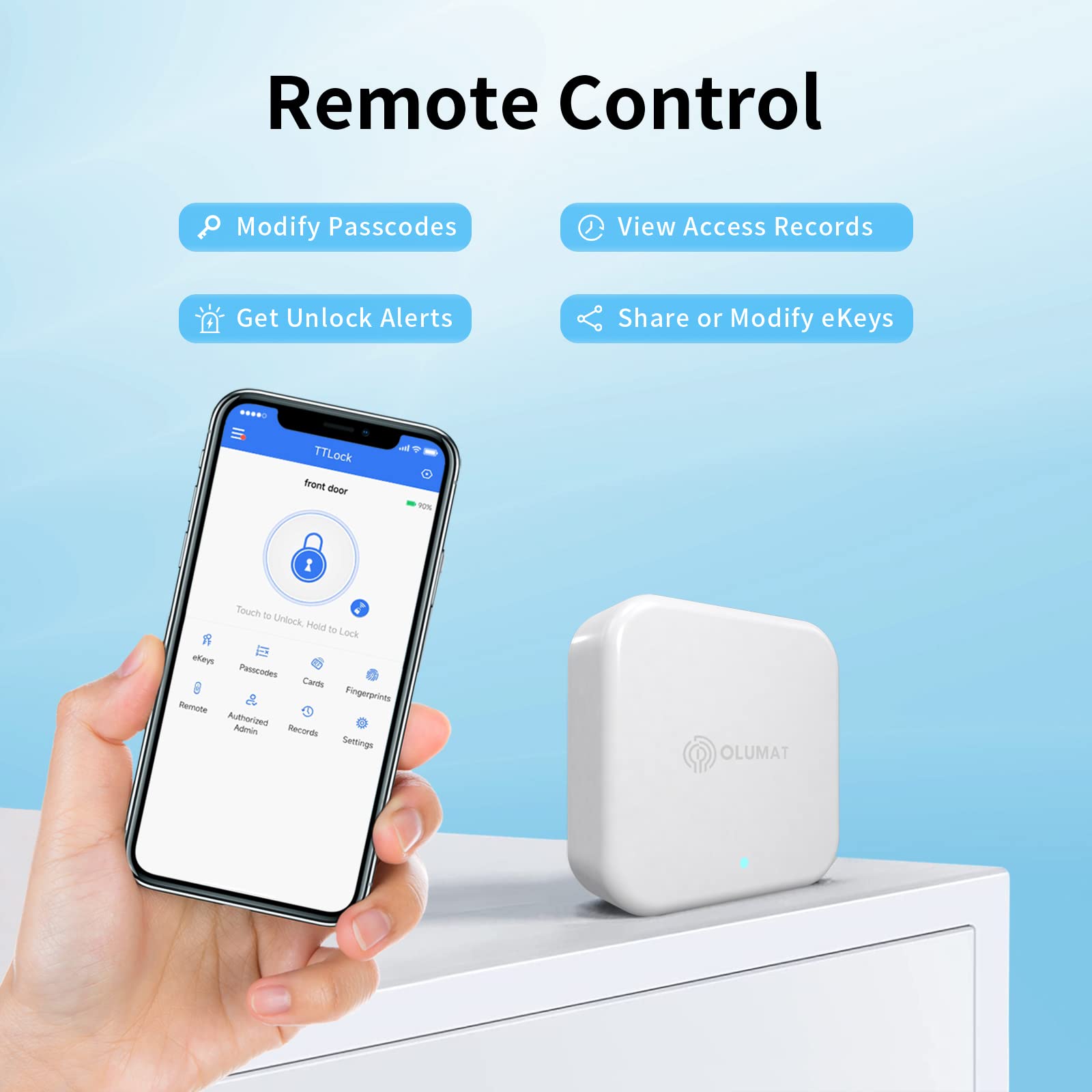 Olumat Wi-Fi Gateway, Smart Hub For Remote Control Door Lock With Ttlock App, Wi-Fi Bridge Compatible With Alexa Google Home For Voice Control