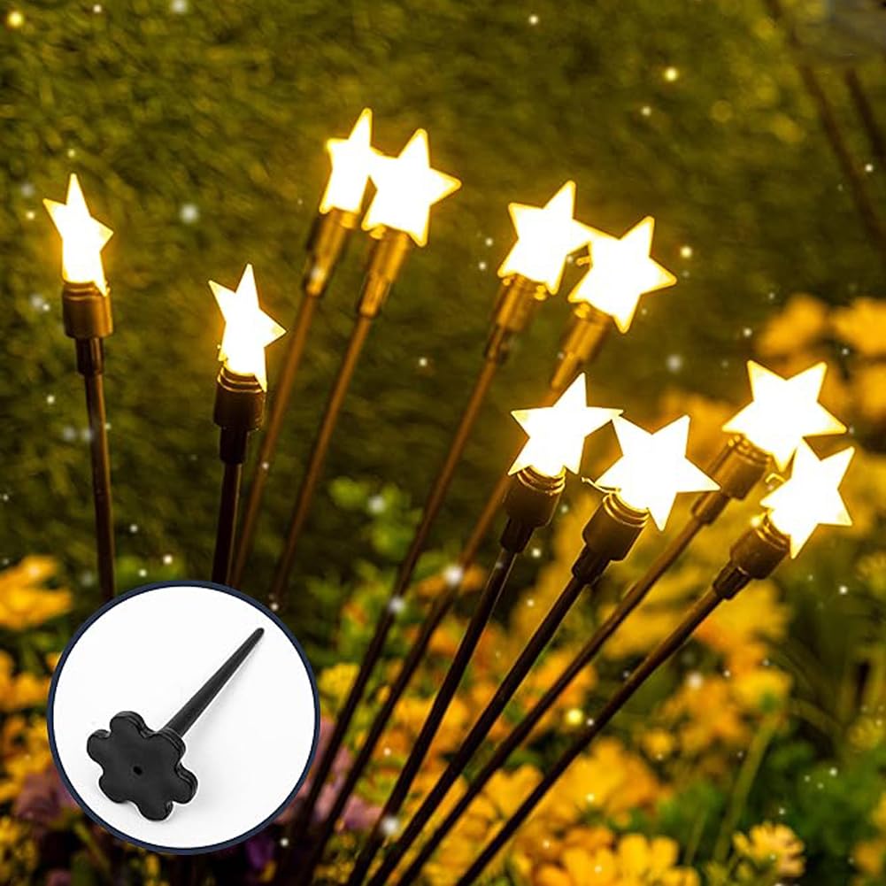 Colcutee Colcutee10 Led Solar Garden Lights, 2 Pack Firefly Light Outdoor Waterproof, Warm White Outdoor Garden Starburst Lights, For Patio,Yard,Pathway