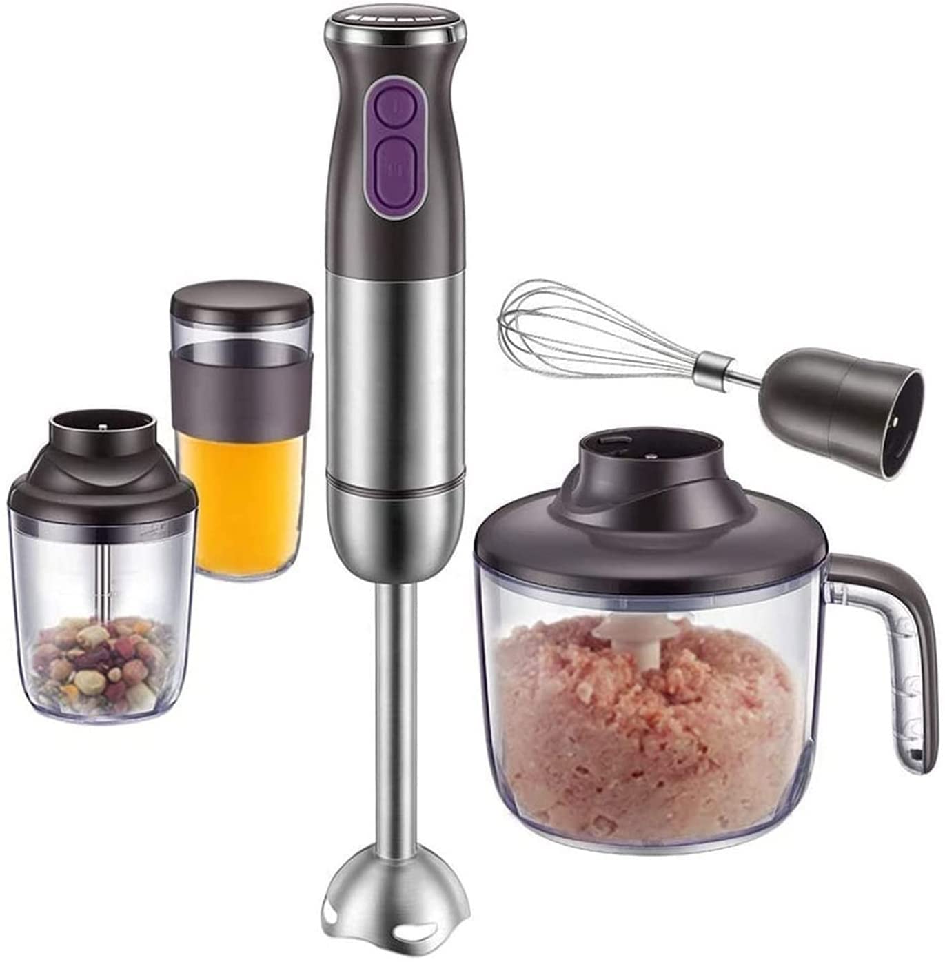Kaabeto Multifunction Hand Blender, Smart Stick 800W, 12 Speed And Turbo Mode, 5-In-1, Titanium Steel Blades, With Whisk, Chopper/Grinder Bowl And Beaker/Measuring Cup