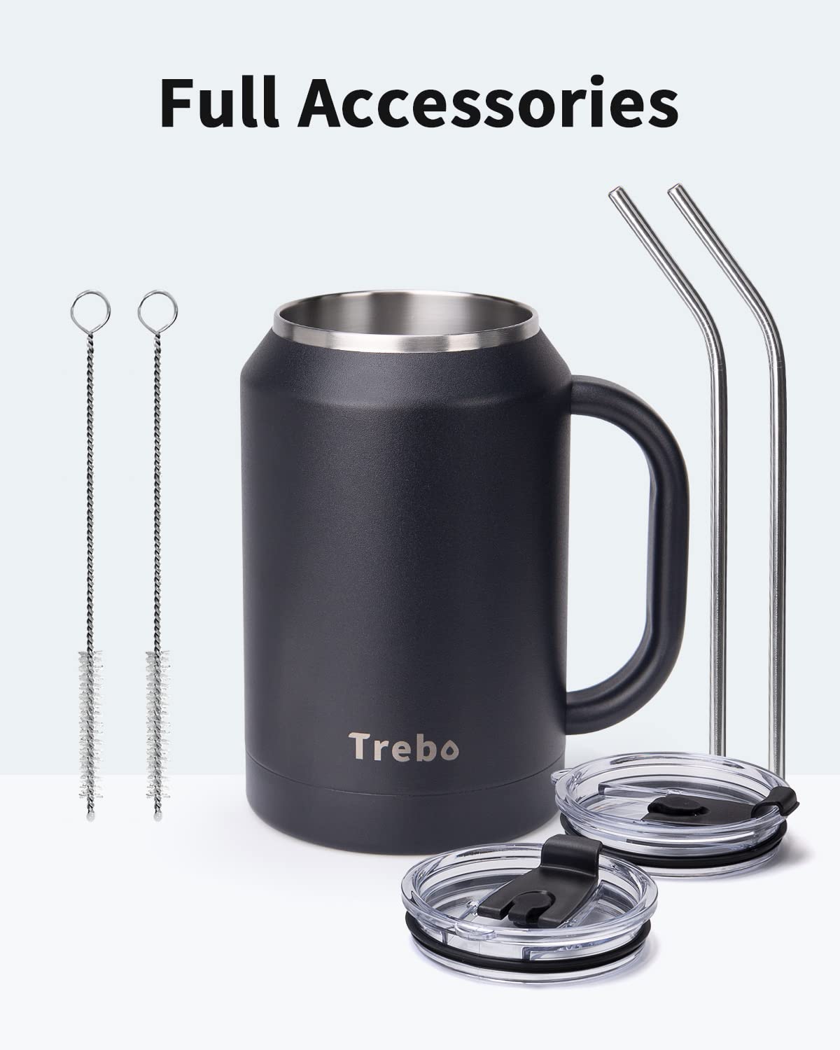Trebo 32 Oz Stainless Steel Mug Tumbler With Handle, Vacuum Insulated Metal Iced Coffee Cup
