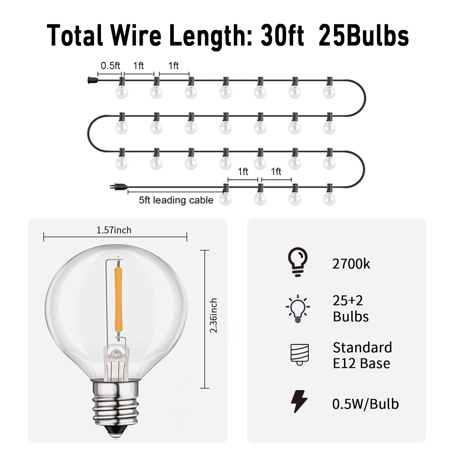 Histar Led 30Ft Outdoor String Lights With Remote Waterproof Patio Lights 27 Dimmable G40 Bulbs, Outdoor Globe String Lights Decorative Backyard Bistro Garden Balcony Cafe Lights