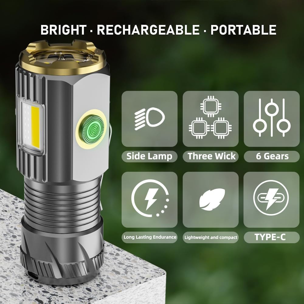 Aiersen Rechargeable Mini Led Flashlight, 9000 Lumens Ultra Bright Small Flashlight, With Clip And Magnet, Ipx6 Waterproof, 6 Modes, Suitable For Camping, Hiking, And Emergency Situations (2-Piece Set)