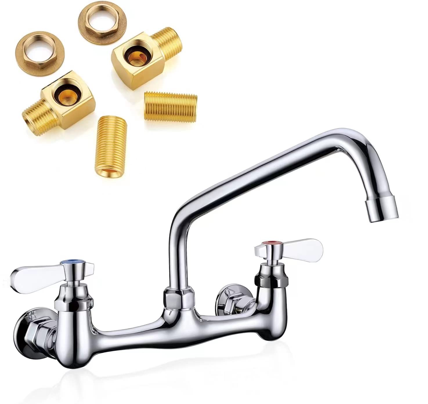 Favorpo 8 Inch Commercial Kitchen Wall Mount Faucet, 8 Inch Center Wall-Mount Utility Sink Faucets, 2 Handle Wall Mounted Faucets For Kitchen Laundry Room Restaurant