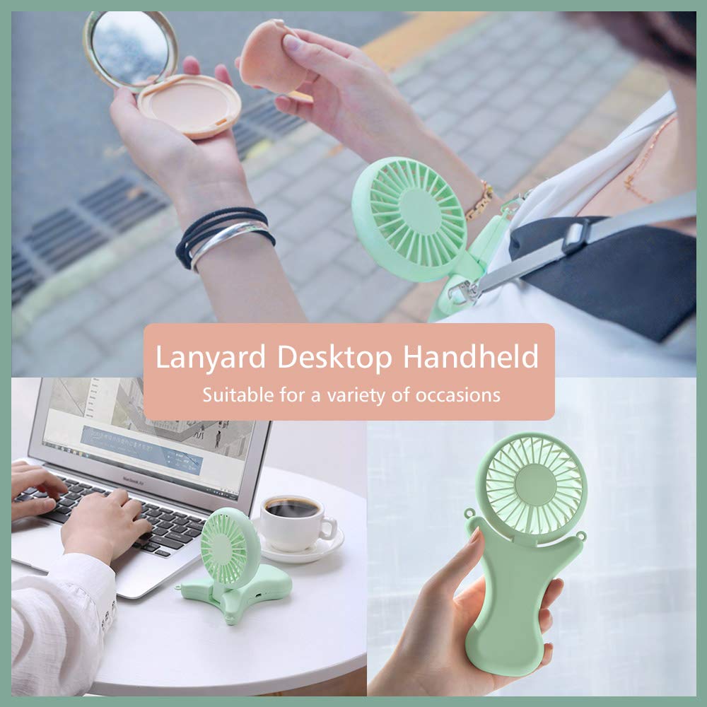Oatsbasf Mini Portable Fan, Cute Design 3 Speed Personal Small Desk Fan, 90° Ajustable, Rechargeable