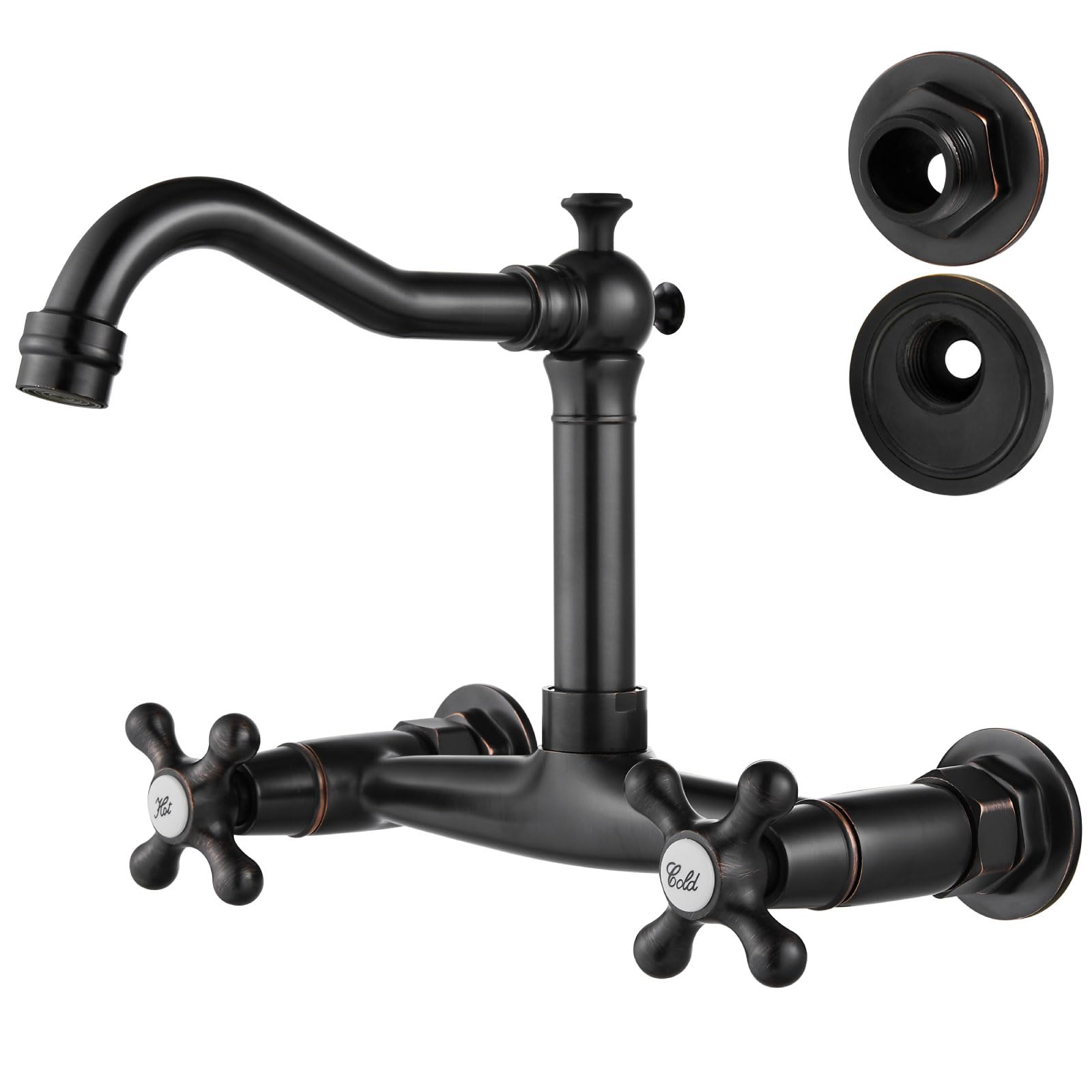 Airuida Wall Mounted 8 Inch Center Kitchen Sink Faucet Commercial Wall Mount Kitchen Tap Double Cross Handles 360 Rotatable Spout For Utility Laundry Restaurant Vintage Spout Oil Rubbed Bronze