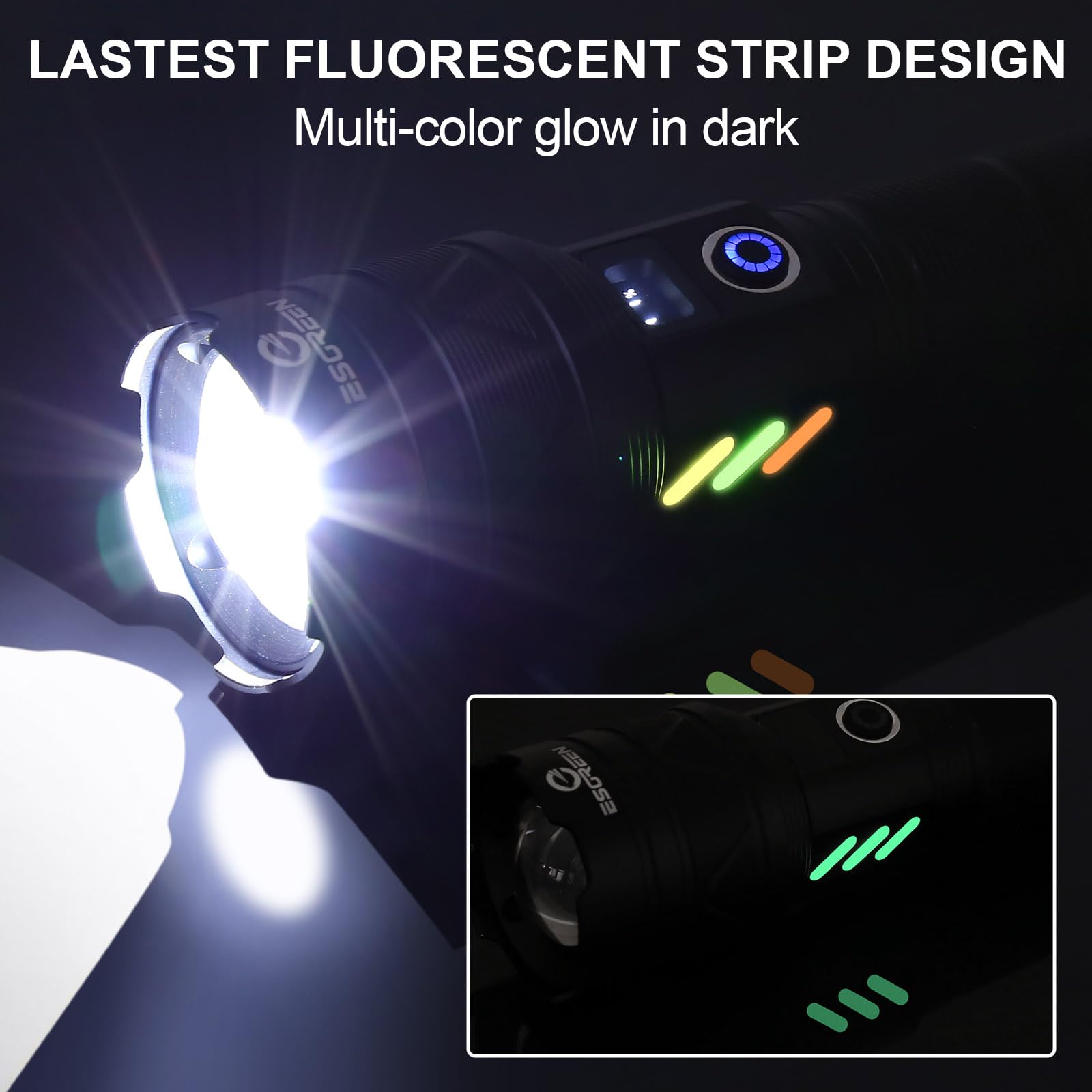 Esgreen Rechargeable Flashlights 2000 High Lumens, Long Range 5000Ft, Super Bright Led Flashlight Usb C, High Powerd Multi-Functional Heavy Duty Strong Flash Light High Beam, For Emergency Security Camping