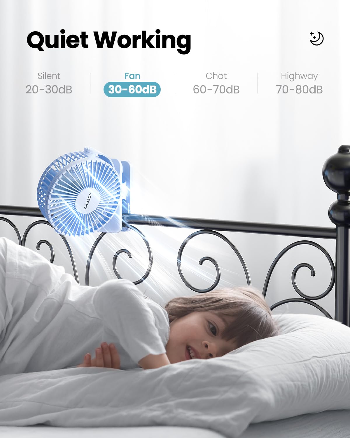Gaiatop Portable Clip On Fan Battery Operated, Small Powerful 3 Speed Quiet 360° Rotate, Usb