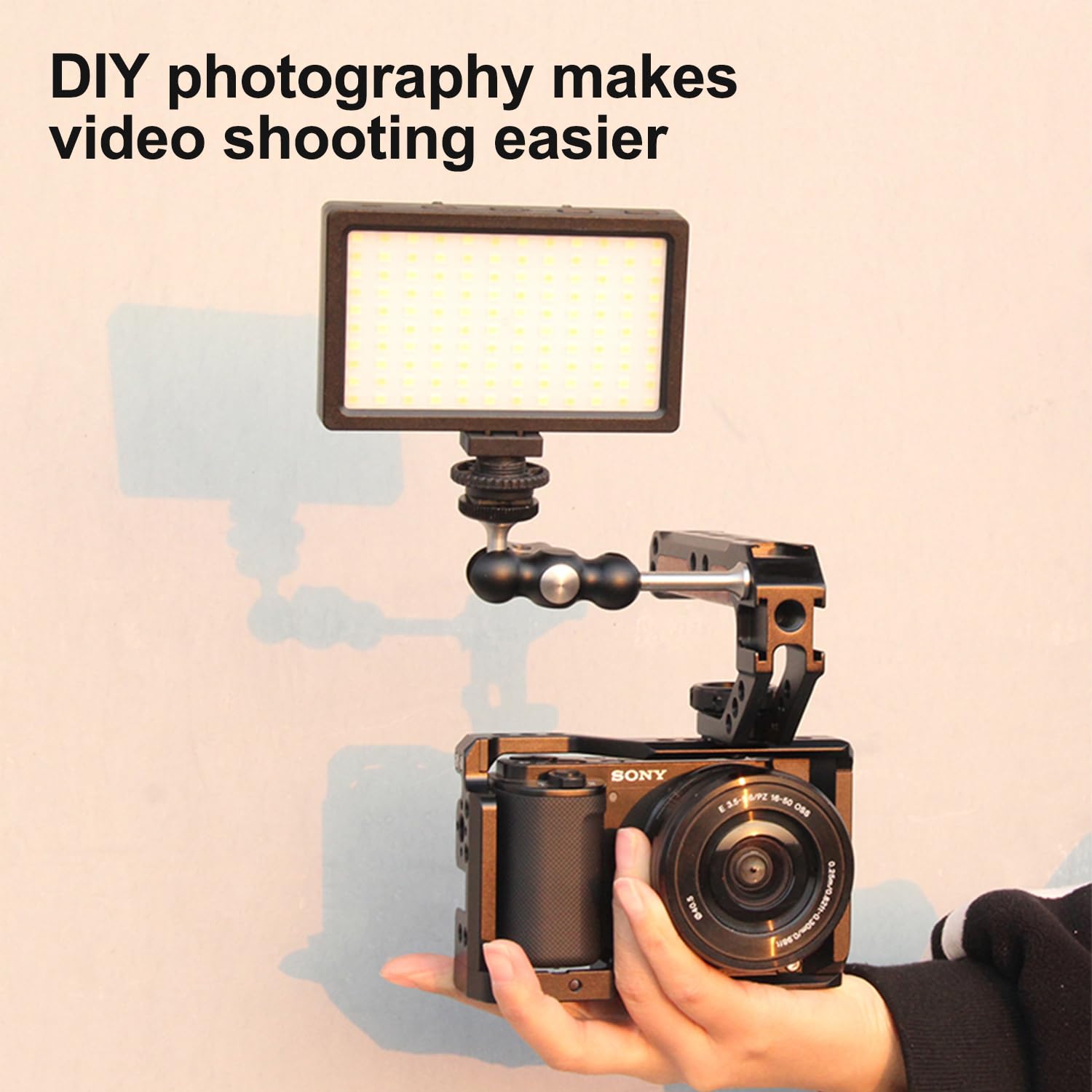 Anntery Top Handle For Camera Cage,Camera Handle Grip, Universal Hand Grip Camera Handle With Cold Shoe Mount 1/4''&3/8'' Holes For Camera, External Monitor, Microphone, Fill Light, Etc-A011