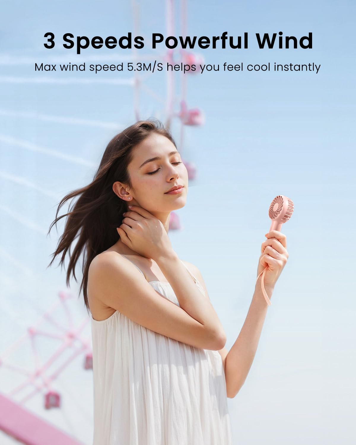 Gaiatop Mini Portable Fan, 3 Speed Powerful Handheld Fan, 2000Mah Battery Operated Cute Design