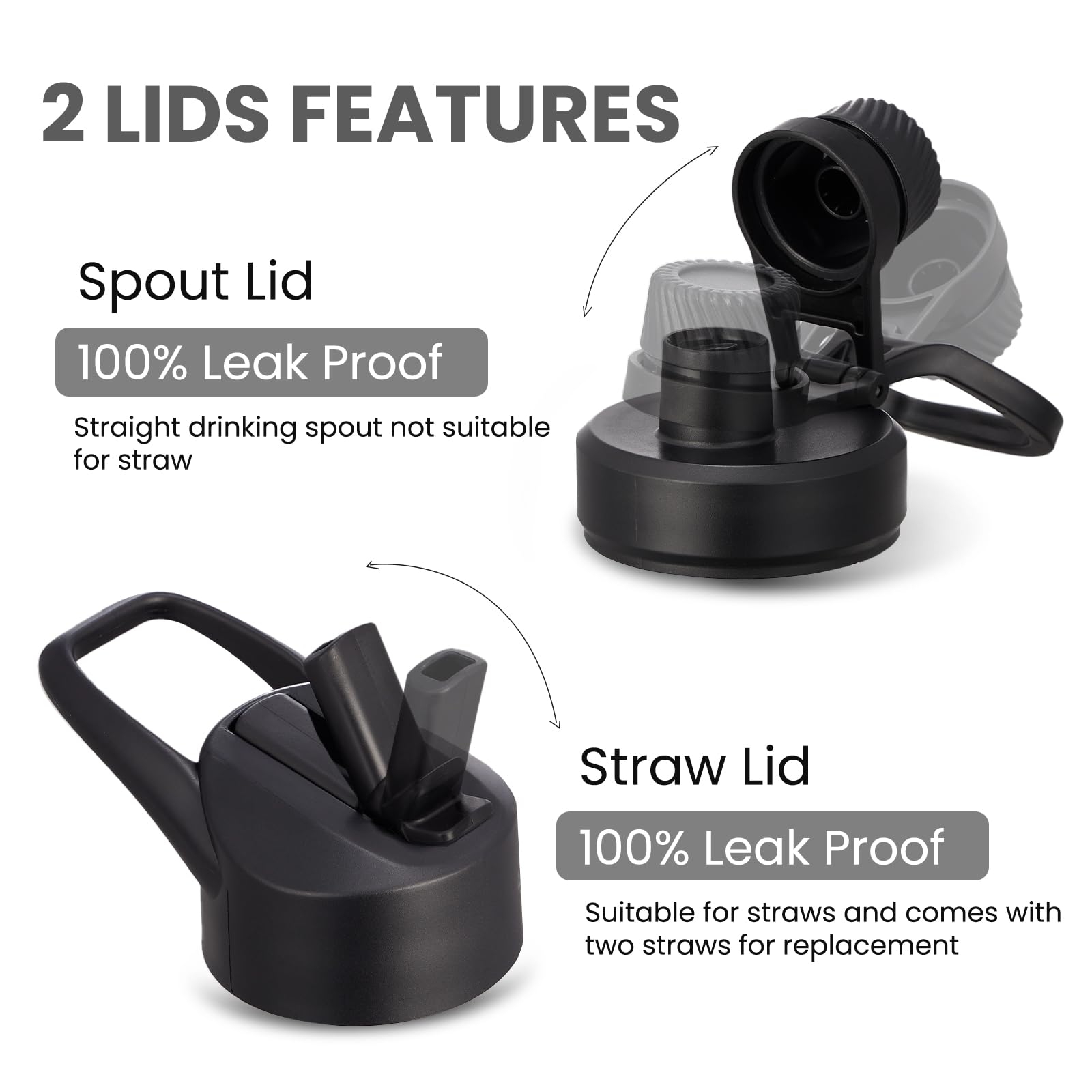 Coktik Water Bottle Insulated, 32Oz Water Bottles Straw Lid, Spout Lid, Cold For 36 Hrs