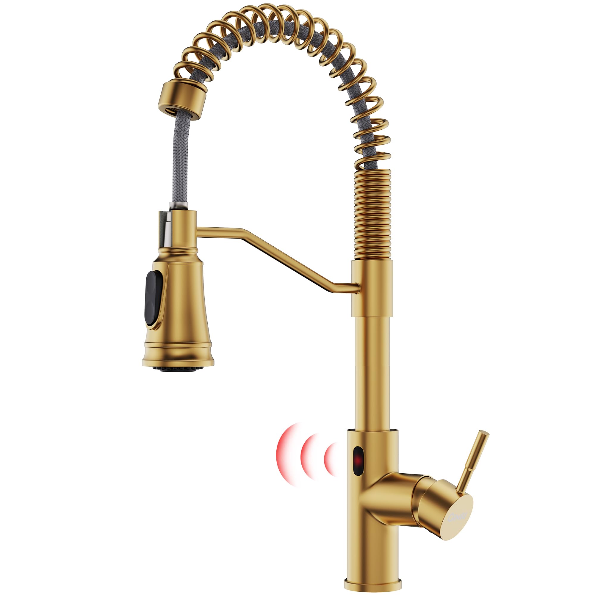Gimili Gold Touchless Kitchen Faucet With Pull Down Sprayer, Brushed Brass Motion Sensor Smart Hands- Activated Single Hole Spring Faucet For Kitchen Sink