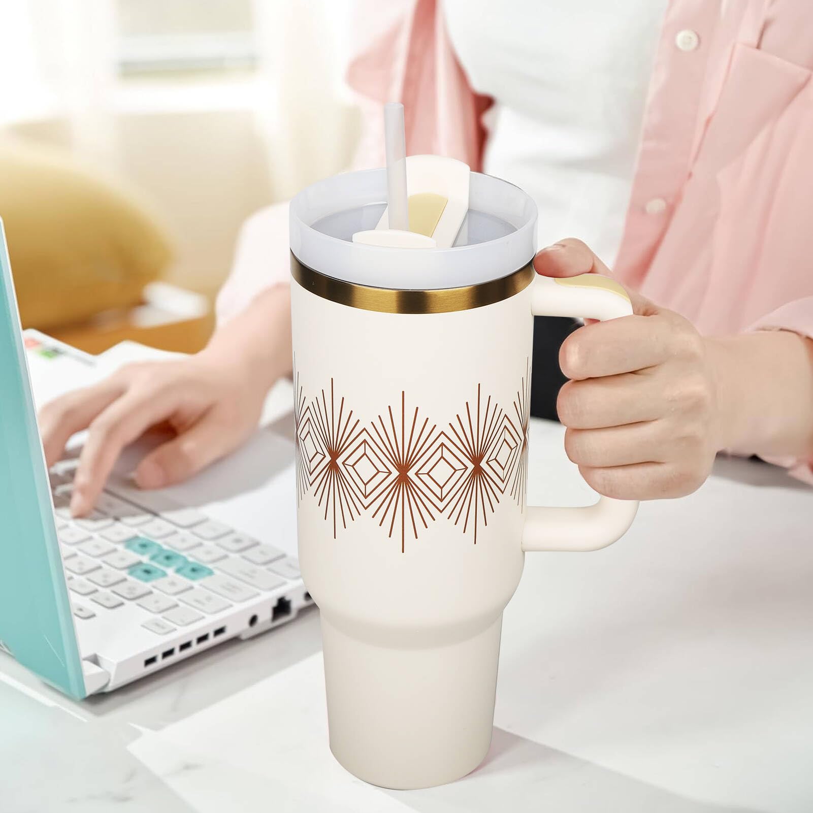 30 Oz Tumbler With Handle And Straw Lid Insulated Reusable Stainless Steel Water Bottle Travel Mug