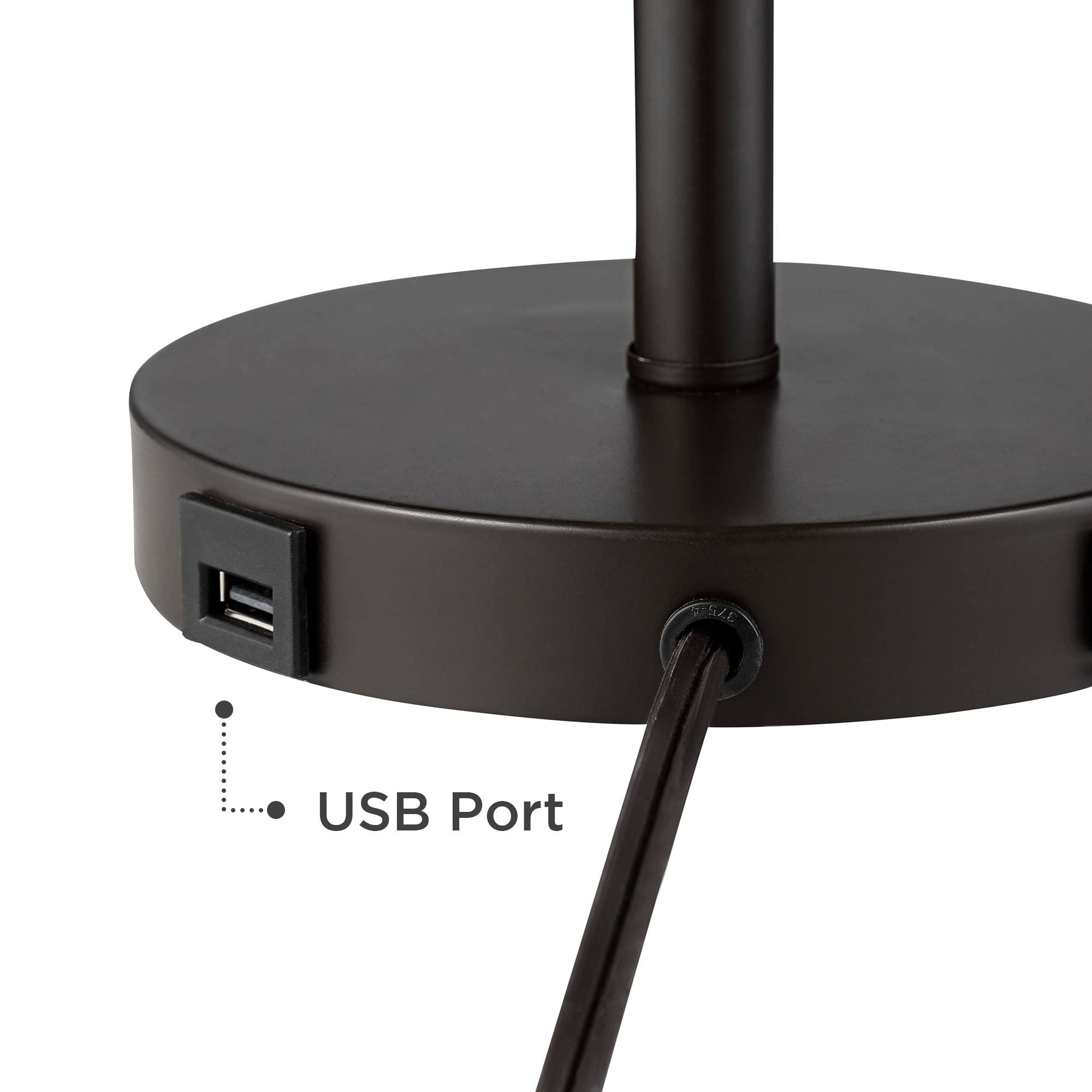 360 Lighting Flesner Modern Desk Table Lamp With Hotel Style Usb And Ac Power Outlet In Base 20" High Bronze Metal Oatmeal Drum Shade For Living Room Bedroom House Bedside Nightstand Home