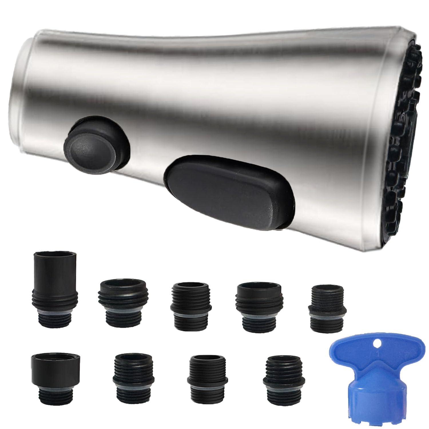 Rqjlz Pull Down Spray Head For Kitchen Faucet, 3 Modes With 9 Adapters, Faucet Head Replacement Compatible With Moen, American Standard, Kohler Faucets, Delta, Brushed Nickel