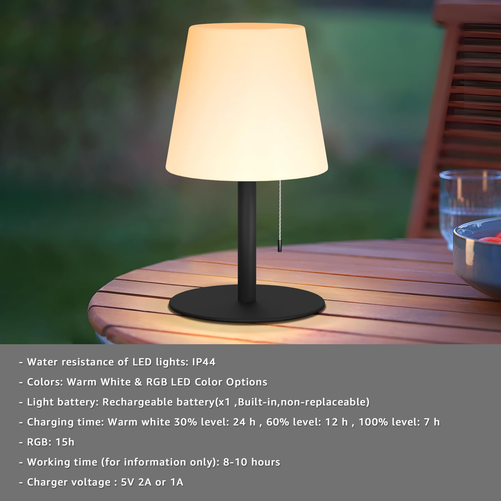 Uuffoo Shower Lamp Waterproof Battery Operated Cordless Warm White And 7 Colors Rechargeable Battery Outdoor Table Lamp For Balcony Patio Terrace Restaurant Bedroom Bathroom Night Light (Black)