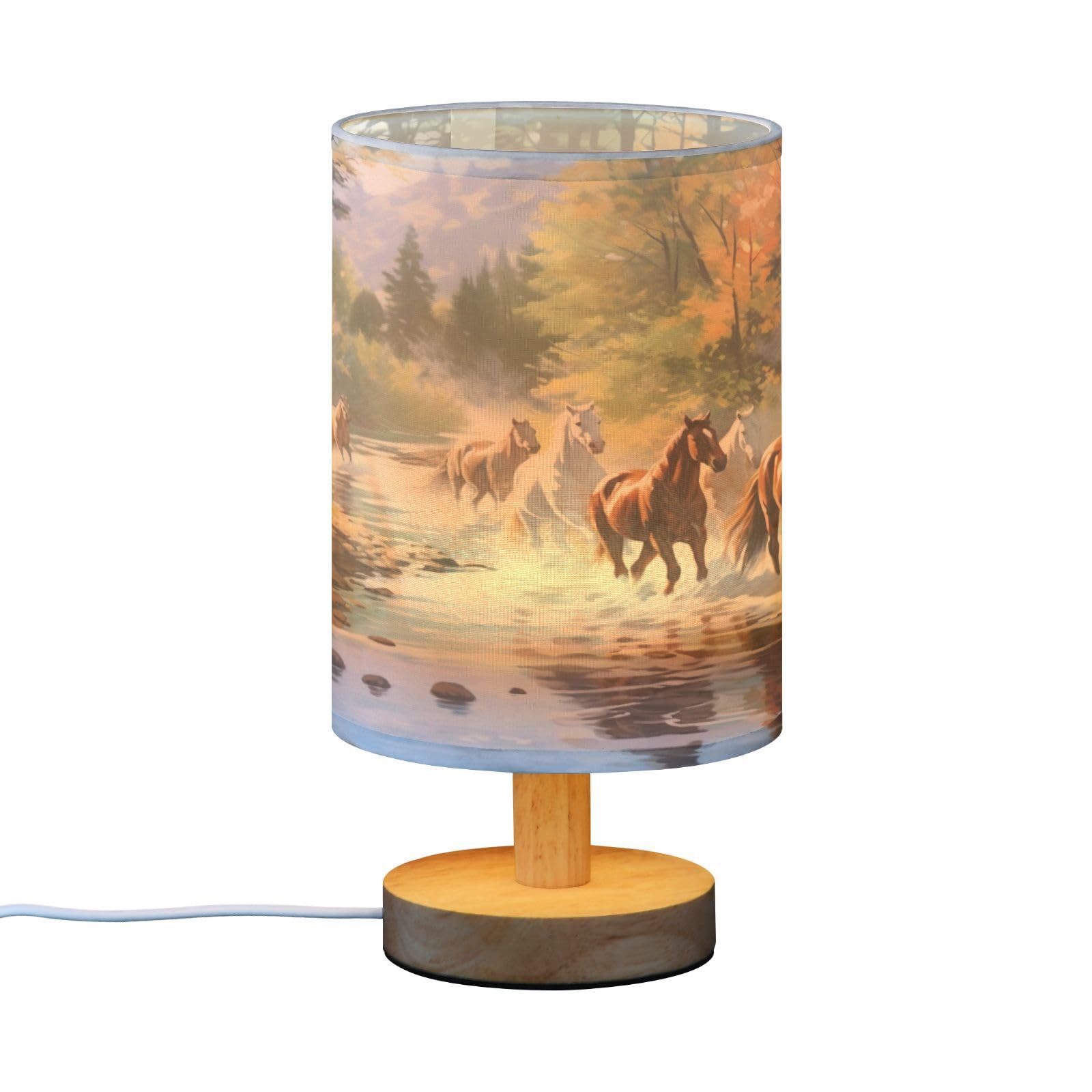 Qilmy Bedside Table Lamp,Running Horses Nightstand Lamp With Usb Ports Bedside Lamp,Small Desk Lamp For Living Room Bedroom Home Office
