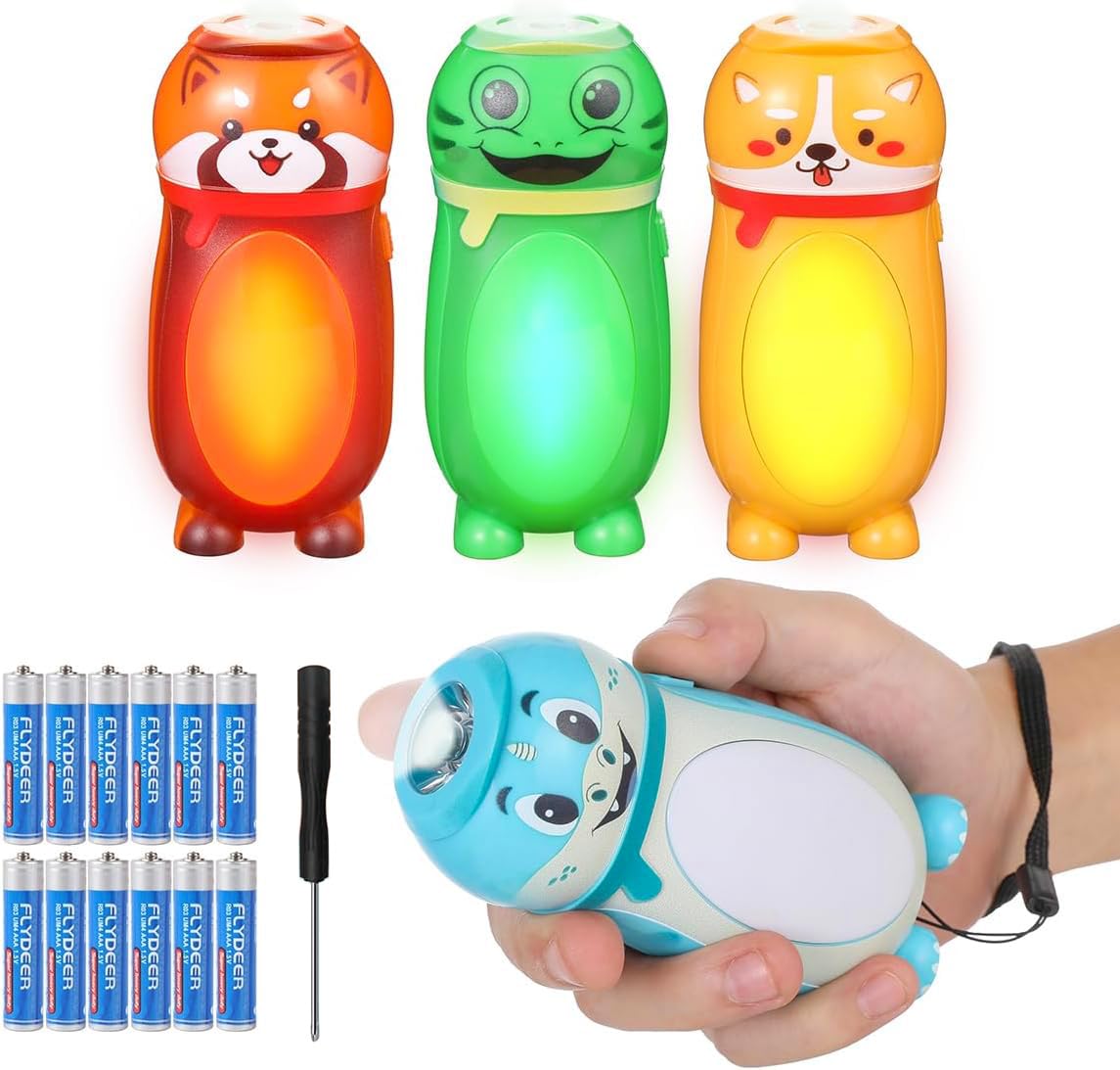 Hilngav 4 Pack Small Mini Led Flashlights For Kids - Cute Small Animal Flashlight - 2 In 1 Camping Lantern Flashlight - Christmas Stocking Stuffers For Boys Girls