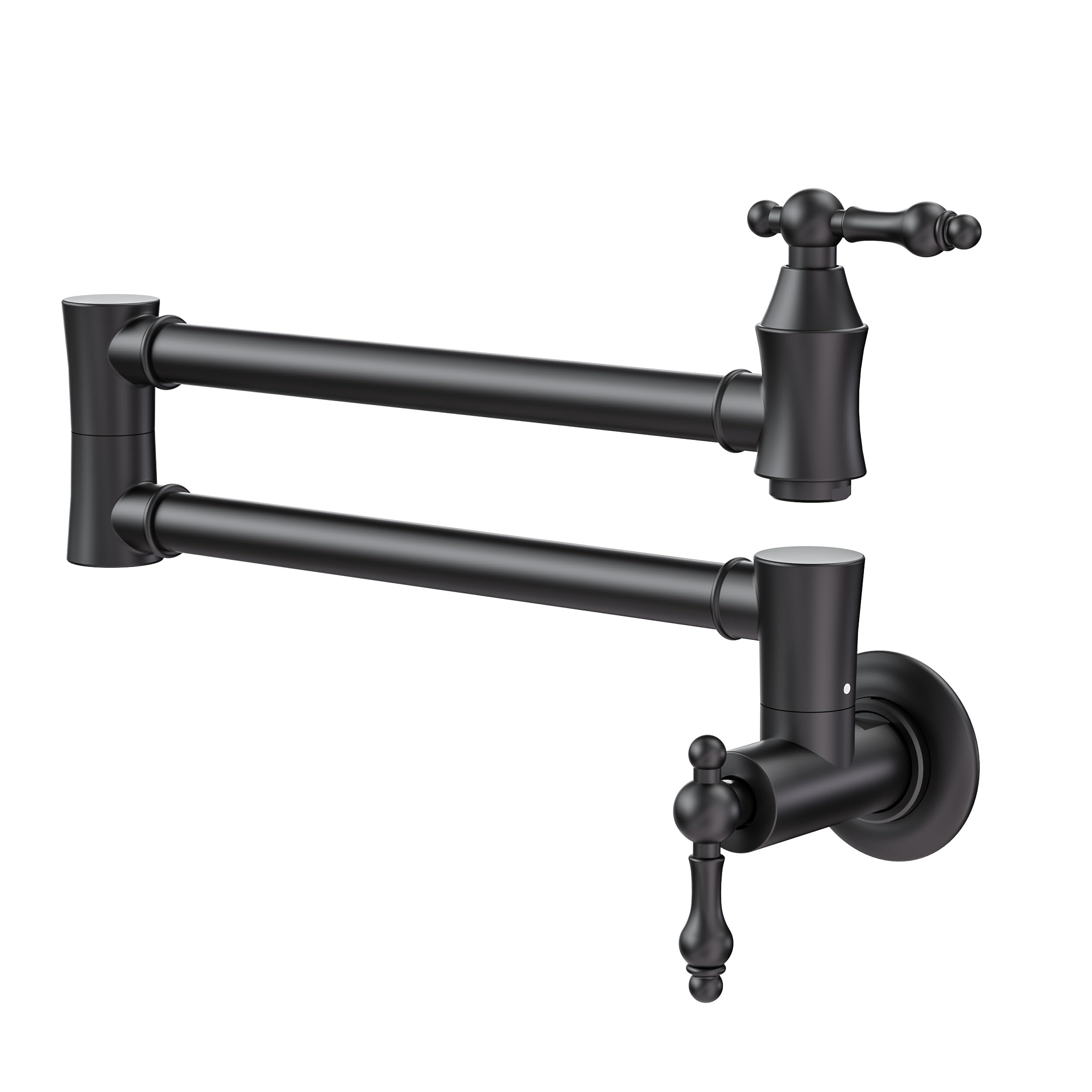 Arcora Brass Pot Filler Faucet Black: Wall Mount Commercial Pot Filler With Double Joint Swing Arms - Traditional 2 Handle Kitchen Pot Faucet Over Stove