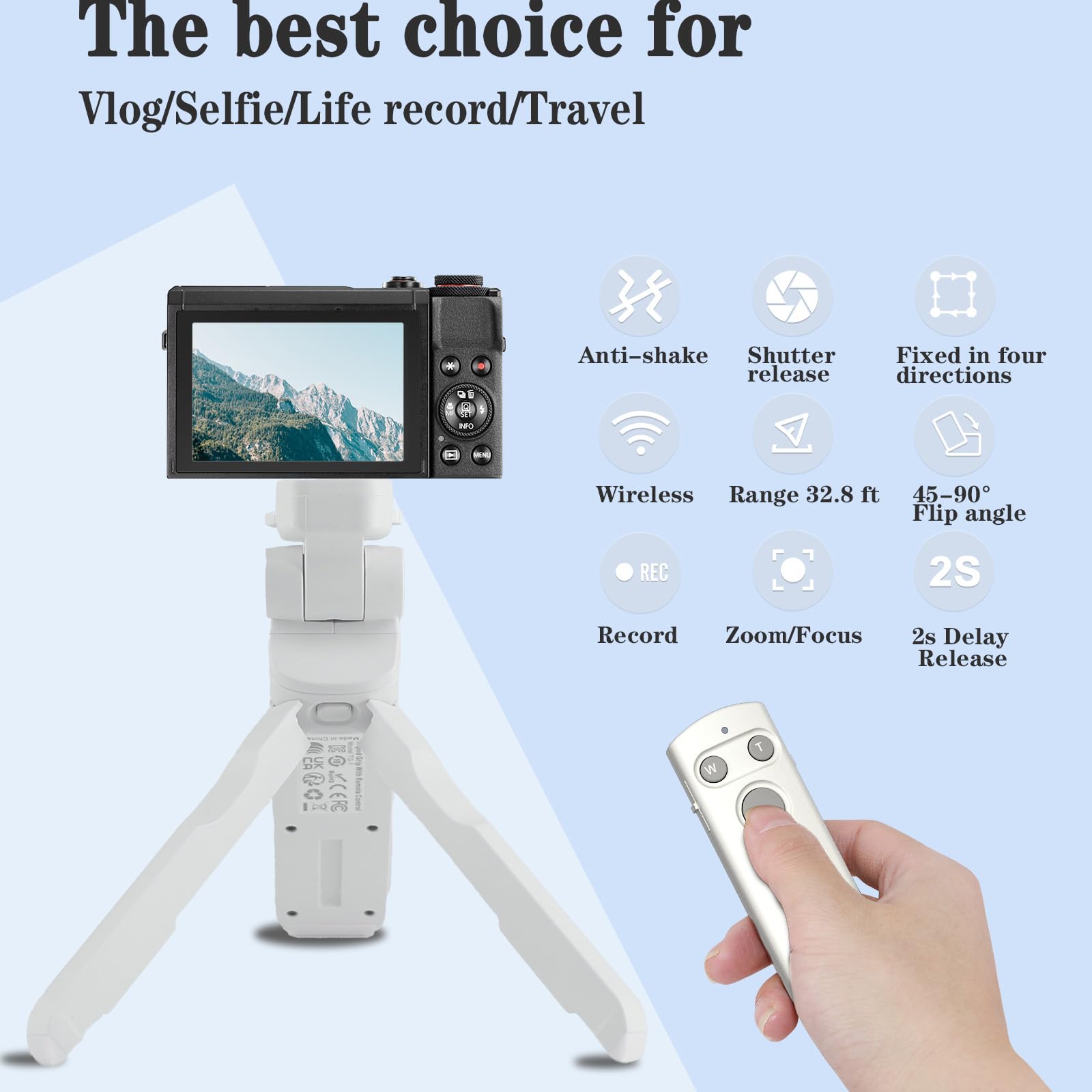 Aodelan Wireless Camera Remote Control Shooting Grip And Tripod (White) With Shutter Release For Canon Eos Rebel Sl3, T7I, T8I, 90D, M50, Eos R, Rp, R5, R6, R6 Ii, Powershot Sx70 Hs, G7 X Iii, G5 X Ii, M6 Ii