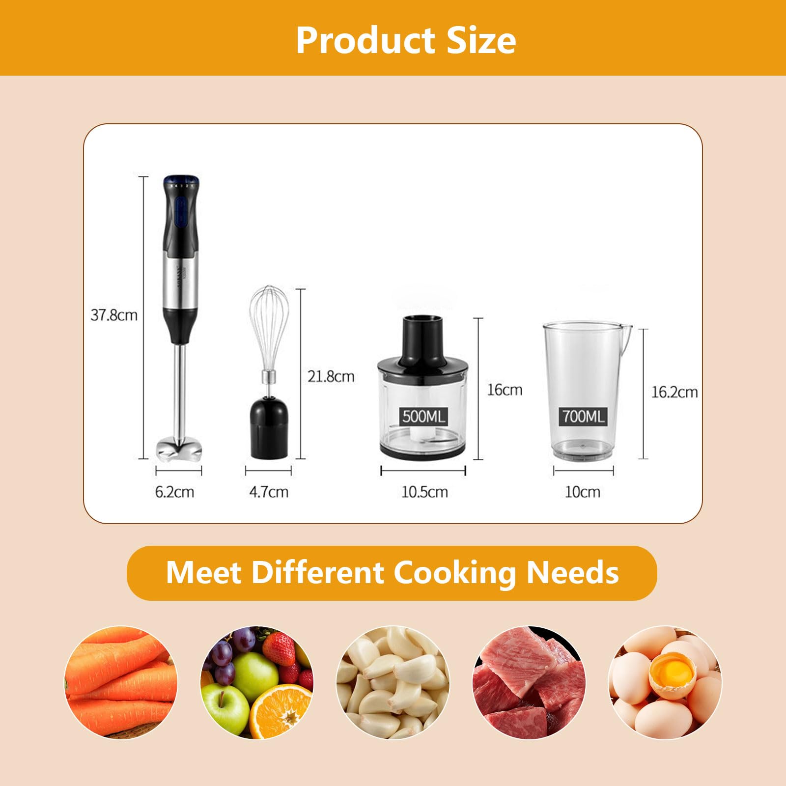 Aizyr Electric Immersion Hand Blender Portable Stick Mixer 5 Mixing Speed, Meat Grinder With Stainless Steel Blades Meat, Vegetable, Fruit, Baby Food