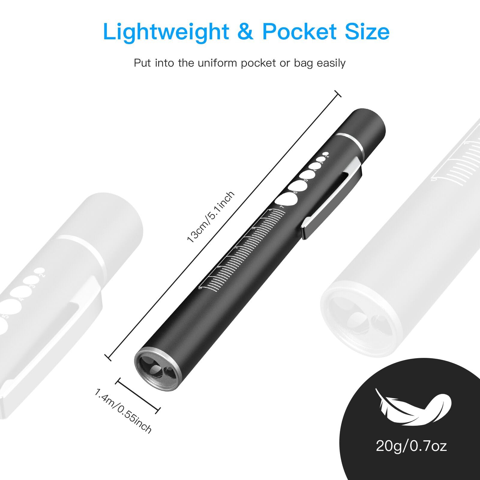 Cosoos 2 Rechargeable Pen Lights With Pupil Gauge & Ruler, Mini Led Penlights For Nurses Doctors, Warm/White Light With Clip, Usb Rechargeable Penlight Flashlight  For Nursing Student