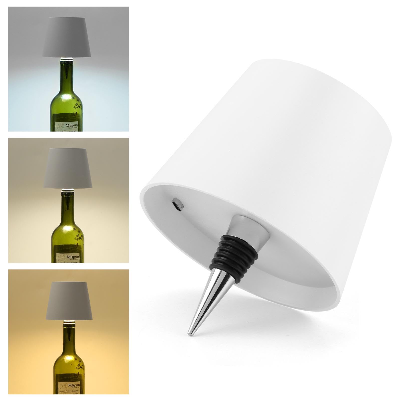Qkds Wireless Bottle Lamp, Portable Led Wireless Bottle Lamp With 3 Modes Light Dimming, Rechargeable Wine Bottle Light Head Touch Led Table Lamp For Dining Room Bedroom Bar(White)