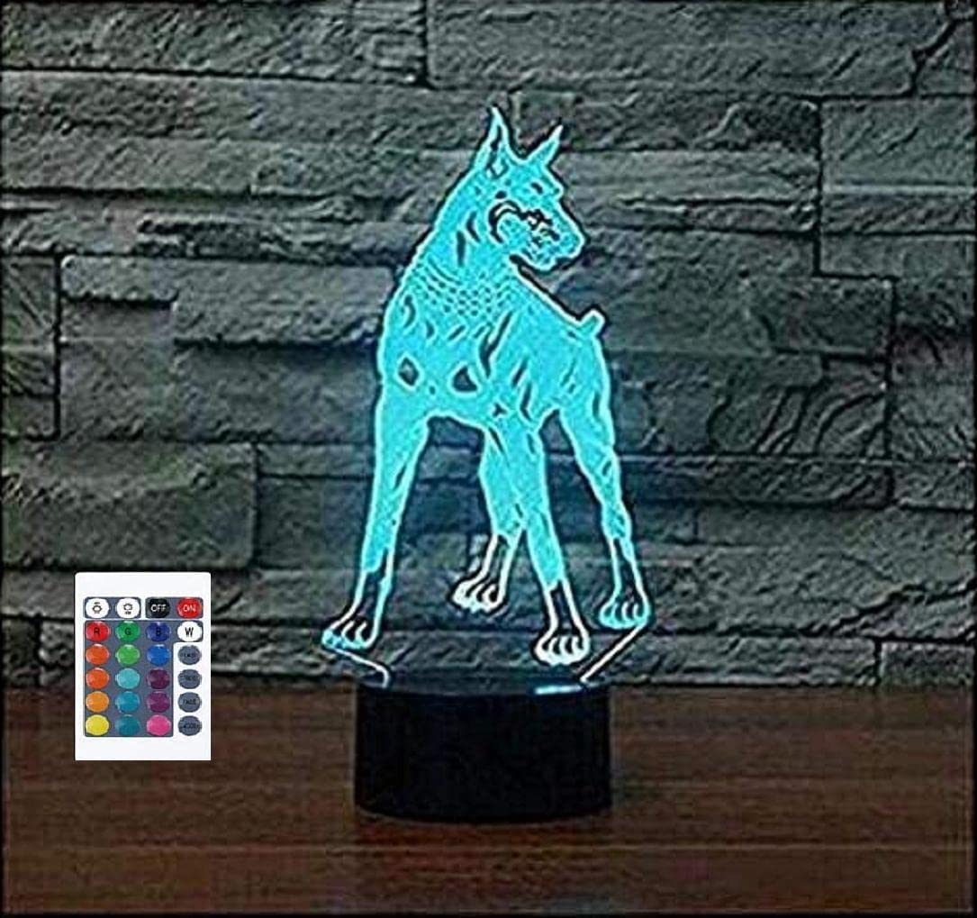 Superiorvznd 3D Doberman Pinscher Night Light Remote Control Power Touch Table Desk Optical Illusion Lamps 16 Color Changing Lights Home Decoration Xmas Birthday