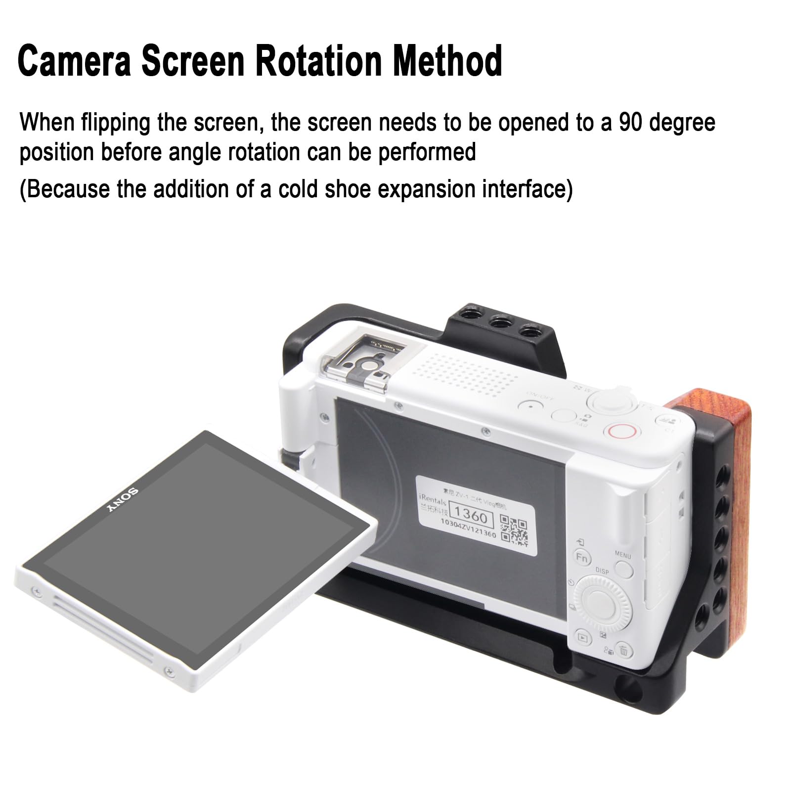 Bitubol Camera Cage For Sony Zv-1 Ii/Zv-1F / Zv-1 Camera, With Wooden Handle Grip,Equipped With 3/8 "And 1/4" Screw Holes And Cold Shoe Extension For Microphone/Light.