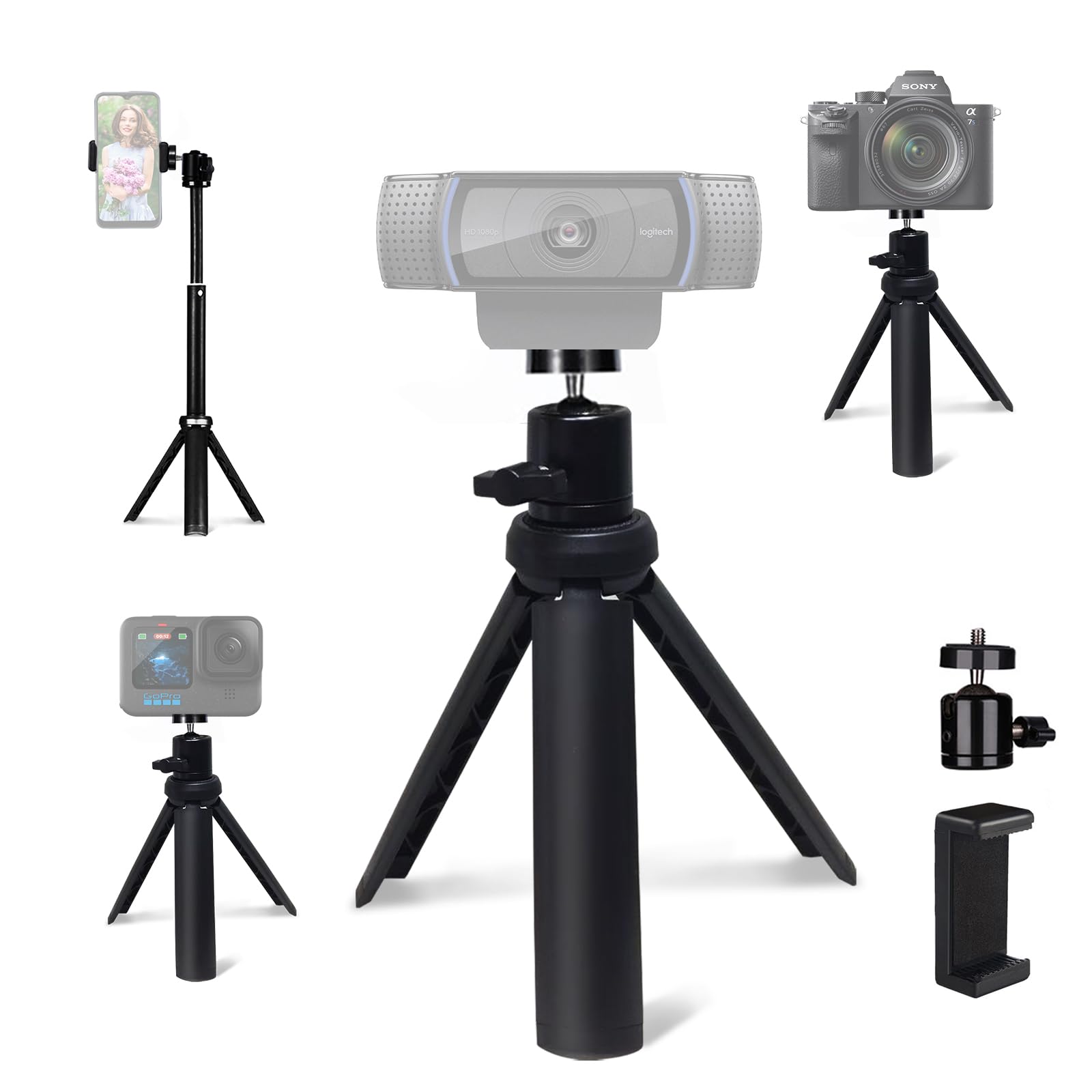 Nexigo Lightweight Mini Tripod For Camera/Phone/Webcam, Extendable Stand, For Logitech Webcam C920 C922 C925E C922X C930E C930 C615 Brio And Other Devices With 1/4" Thread