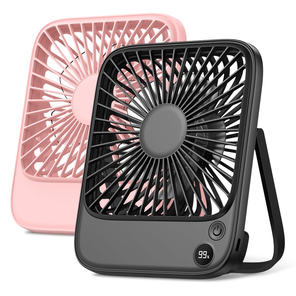 Topk 2 Pack 5000Mah Portable Desk Fan, Ultra-Thin Strong Wind Digital Display 4 Speeds Adjustable - Koospark