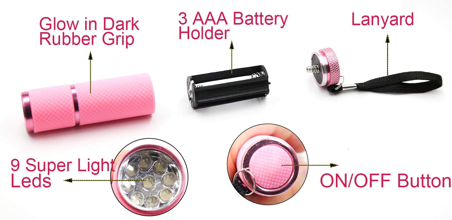 Dafuriet 4 Pack Mini Flashlights, 9 Led Glow-In-The-Dark Aluminum Lights With Straps – Perfect For Camping, Hiking, And Emergency