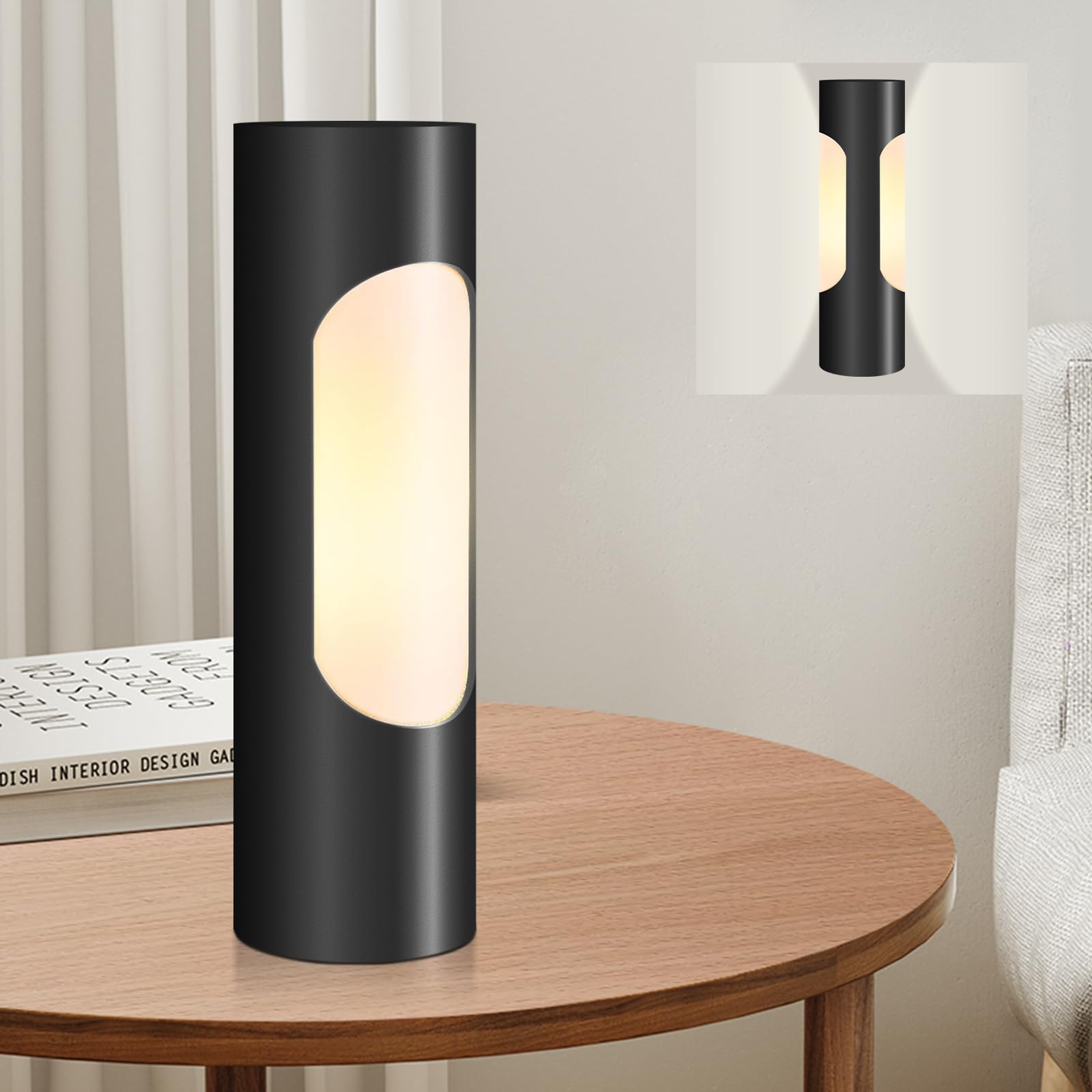 Doublacy Cordless Table Lamp, Stepless Dimming, Rechargeable Lamp With 3 Color Temperatures(3000K-6000K), Reading Lamp With Type-C Charging, Bedside Table Lamp For Bedroom, Living Room, Office (Black)